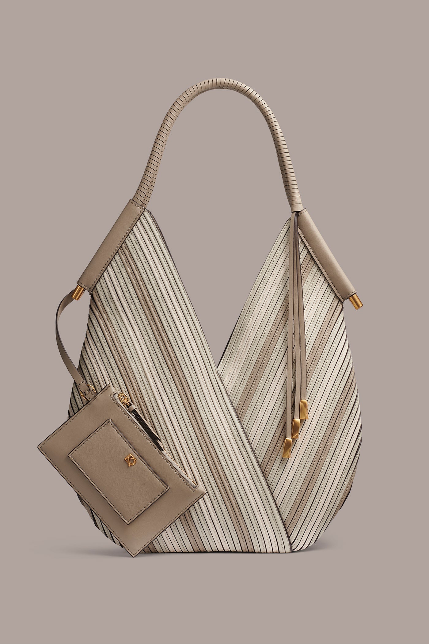 Neutral Multi BALDWIN CHEVRON LEATHER MINI SHOULDER BAG Donna Karan