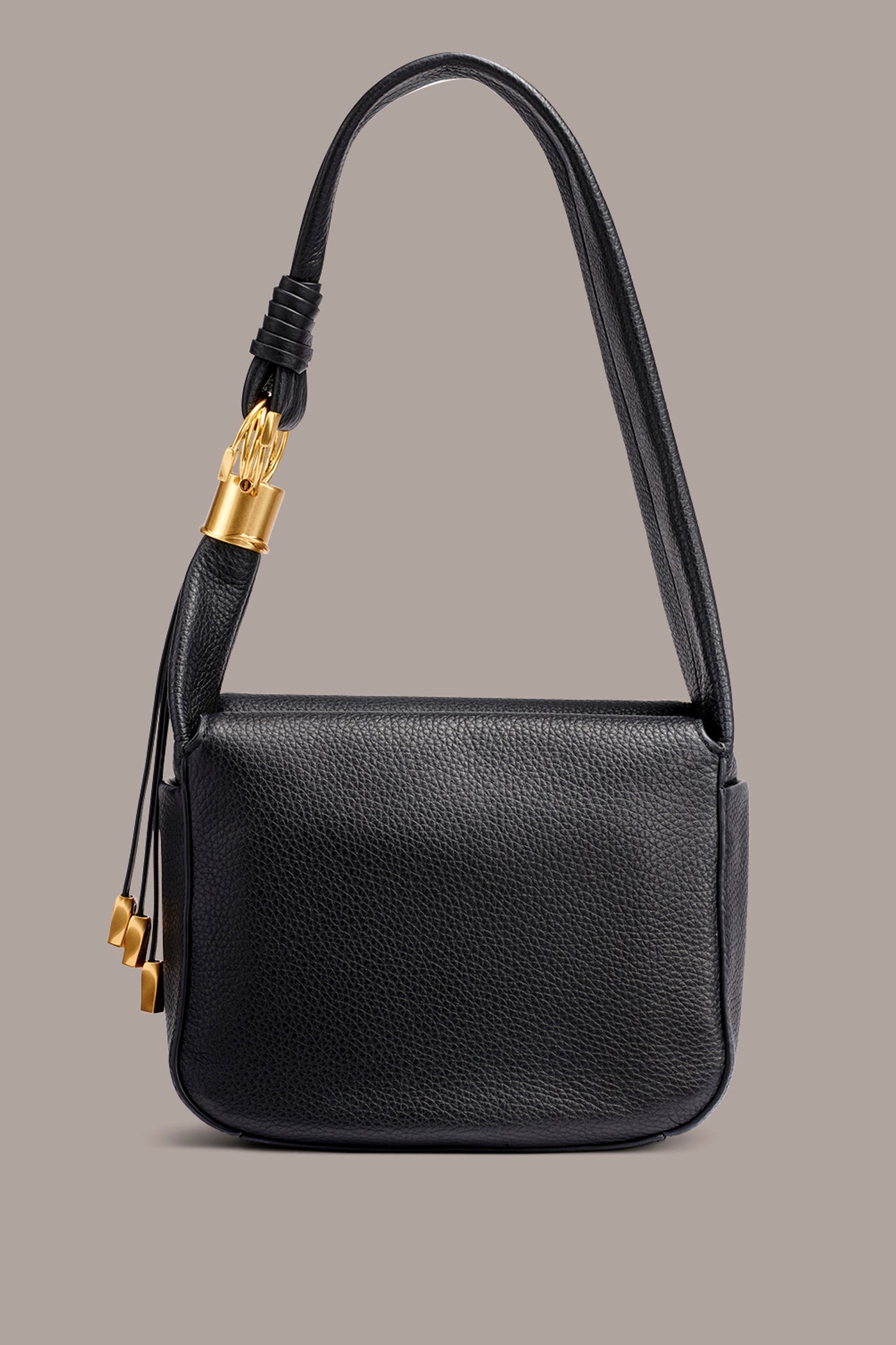 Black / Gold TARTAN LEATHER HOBO SHOULDER BAG Donna Karan