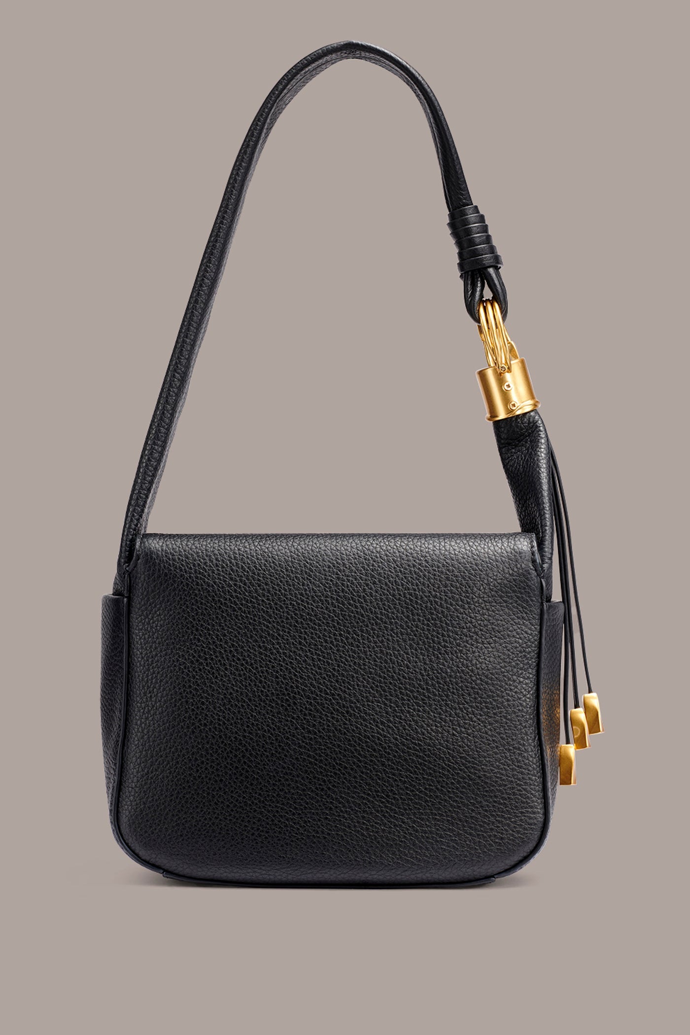 Black / Gold TARTAN LEATHER HOBO SHOULDER BAG Donna Karan