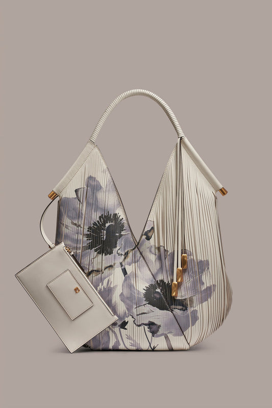 Bone BALDWIN FLORAL LASER-CUT LEATHER LARGE SHOULDER BAG Donna Karan
