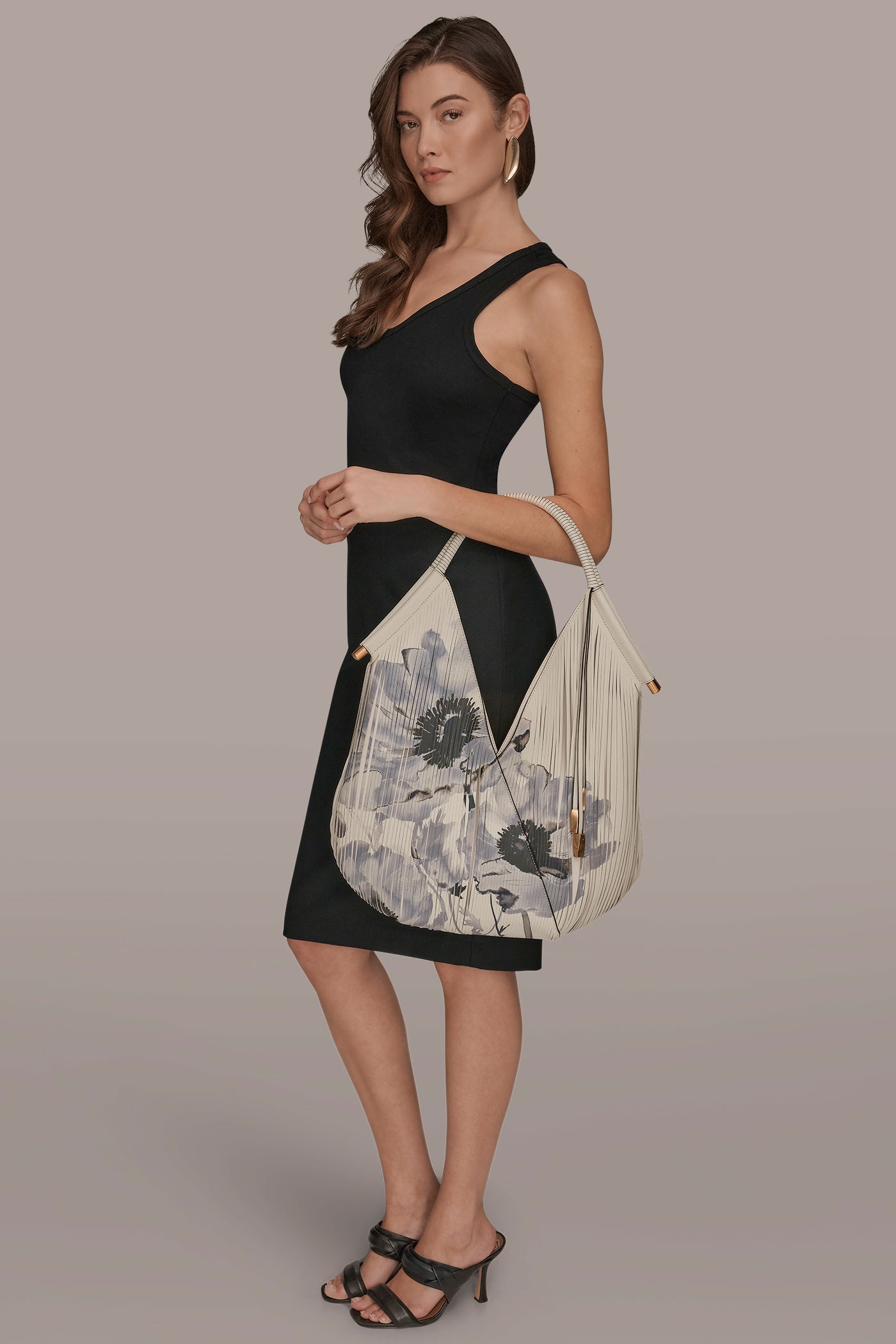 Bone BALDWIN FLORAL LASER-CUT LEATHER LARGE SHOULDER BAG Donna Karan