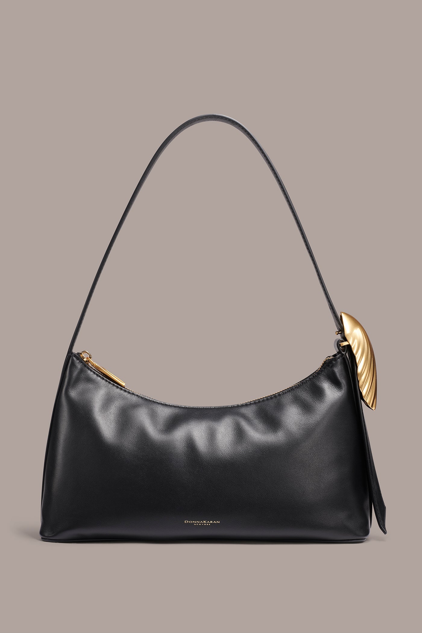 Black / Gold GEORGETTE LEATHER SHOULDER BAG Donna Karan