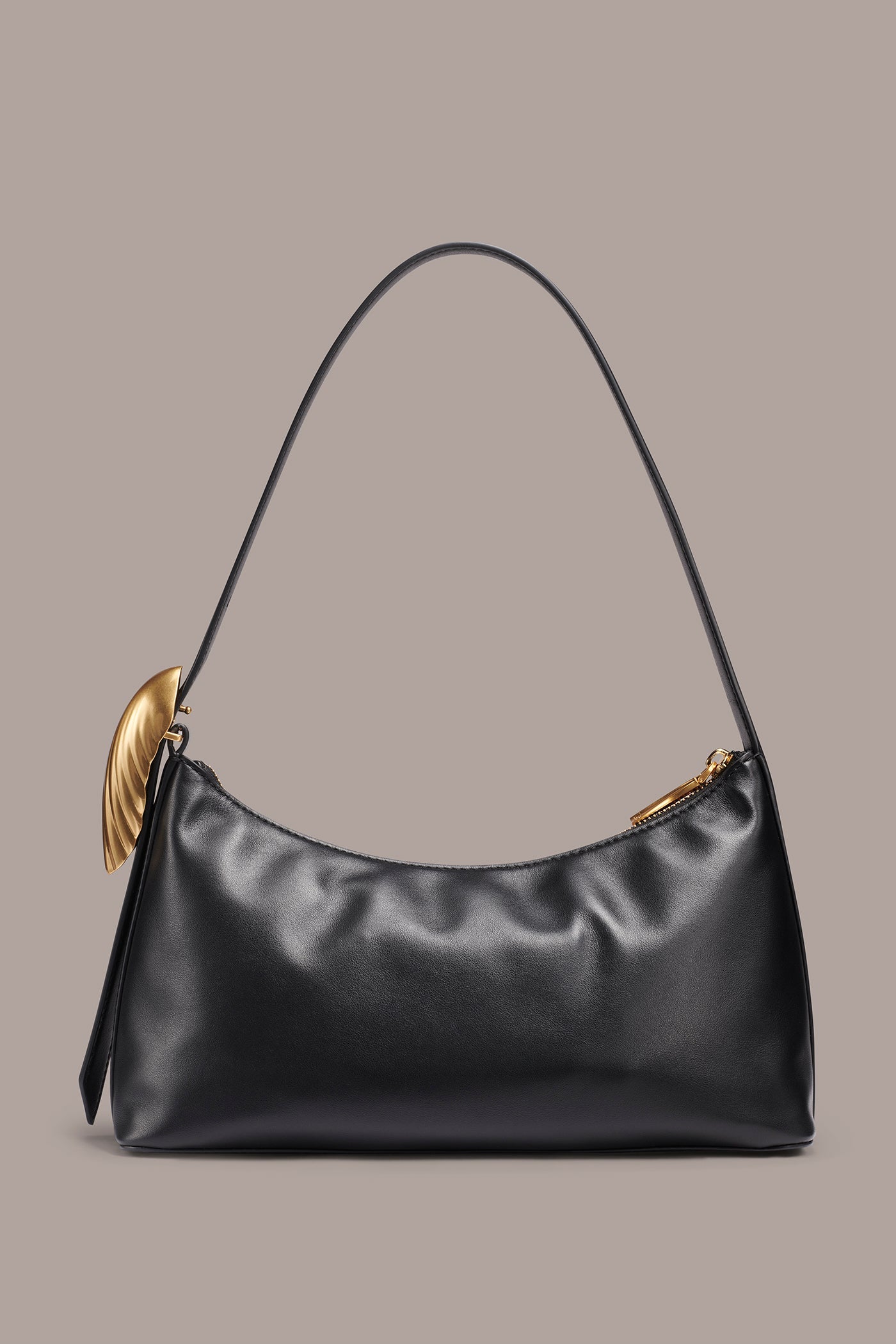 Black / Gold GEORGETTE LEATHER SHOULDER BAG Donna Karan