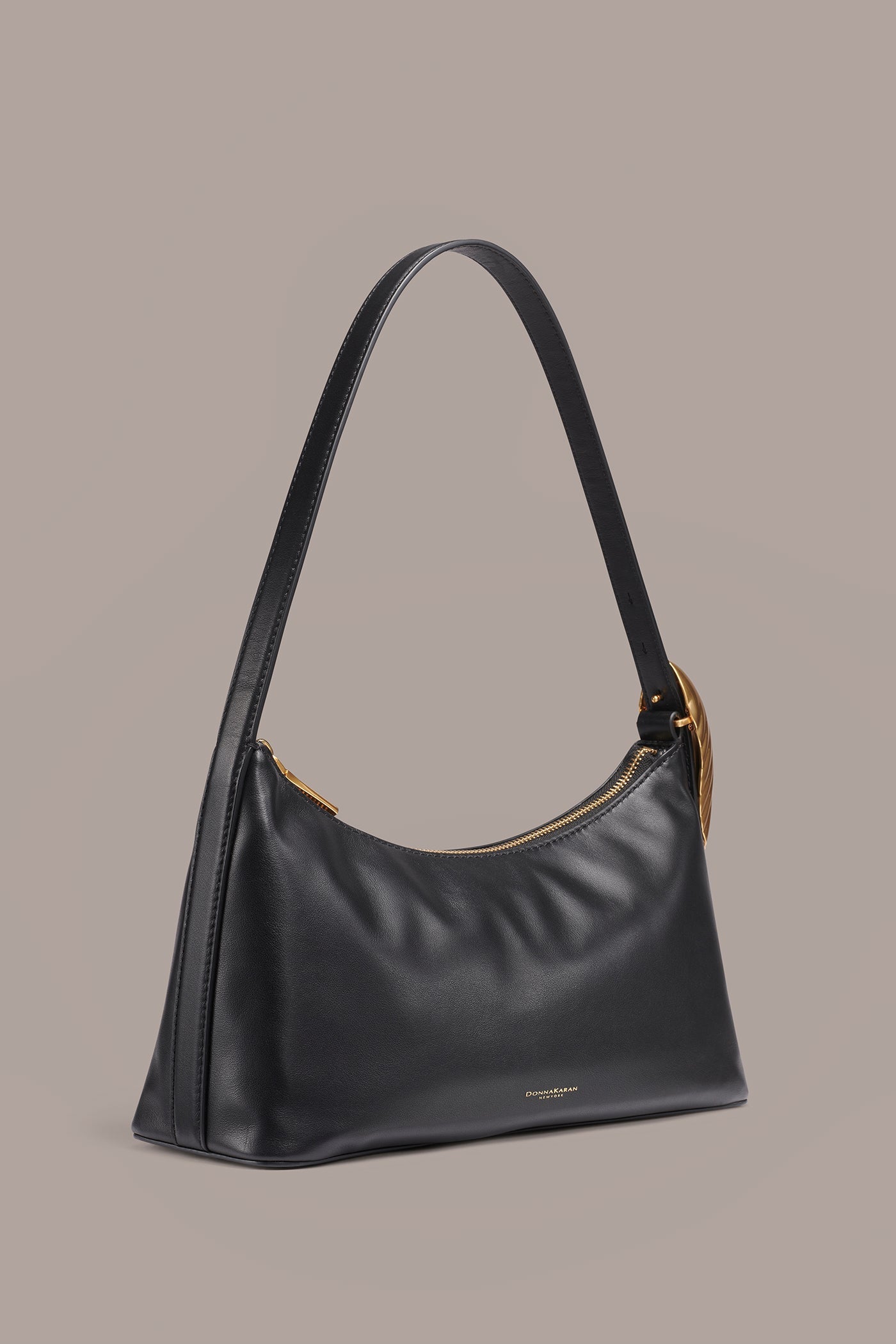 Black / Gold GEORGETTE LEATHER SHOULDER BAG Donna Karan