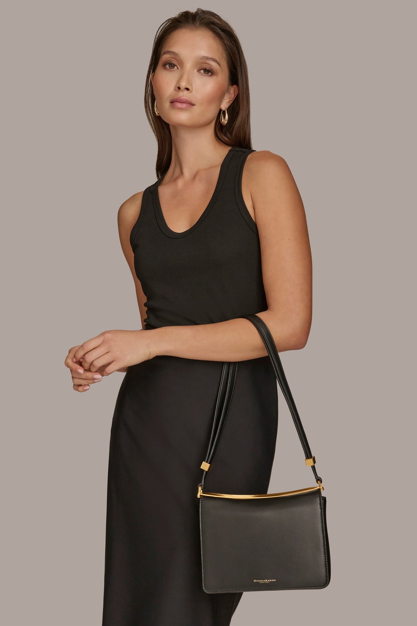 SAND JERICHO LEATHER SHOULDER BAG Donna Karan