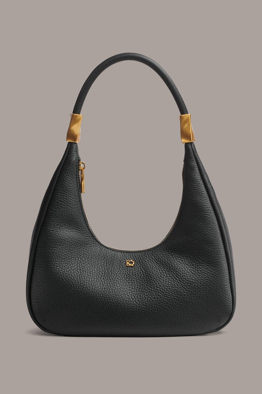 Black QUOGUE LEATHER SHOULDER BAG Donna Karan