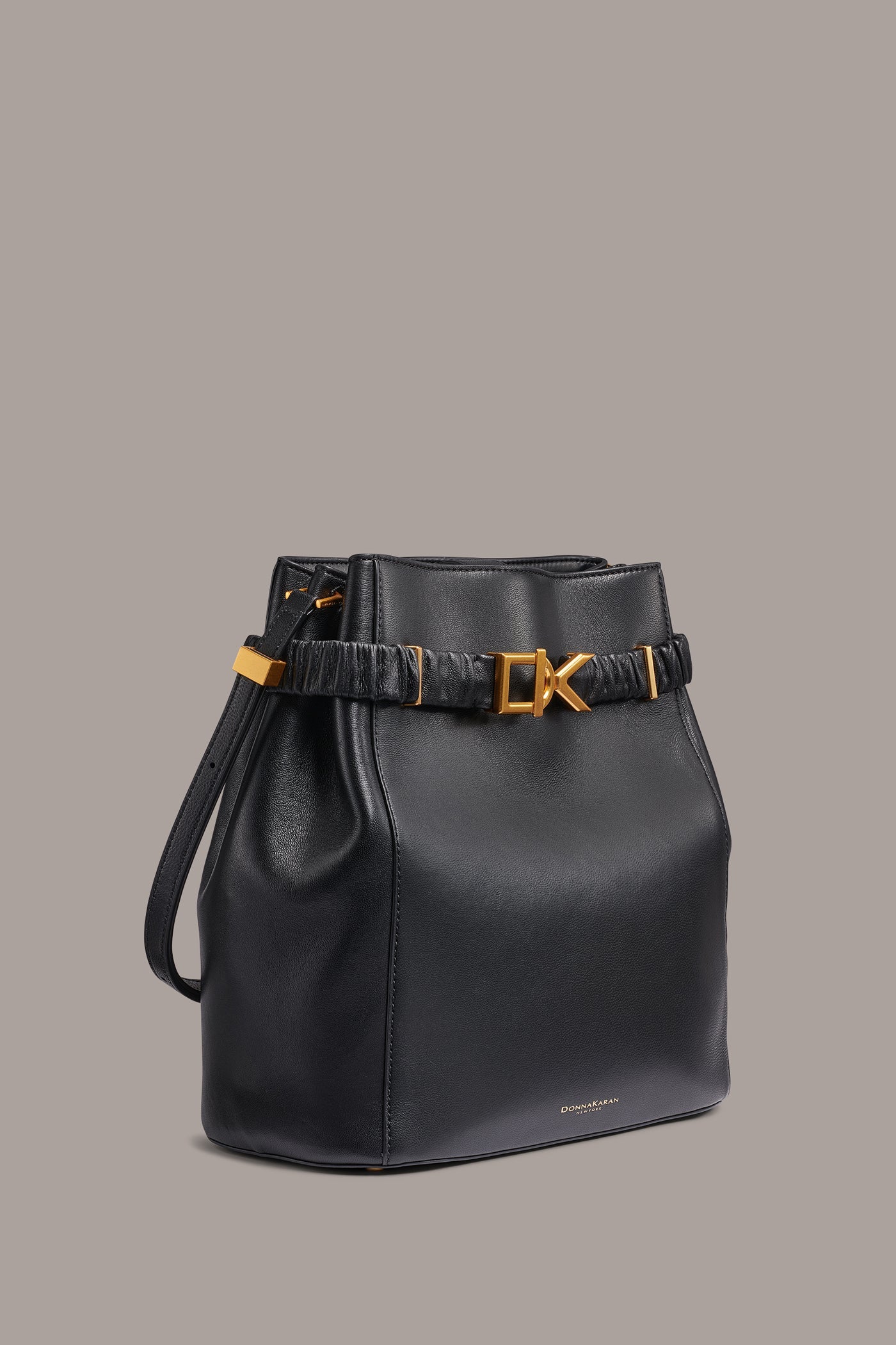 Black / Gold GINGHAM BUCKET BAG Donna Karan