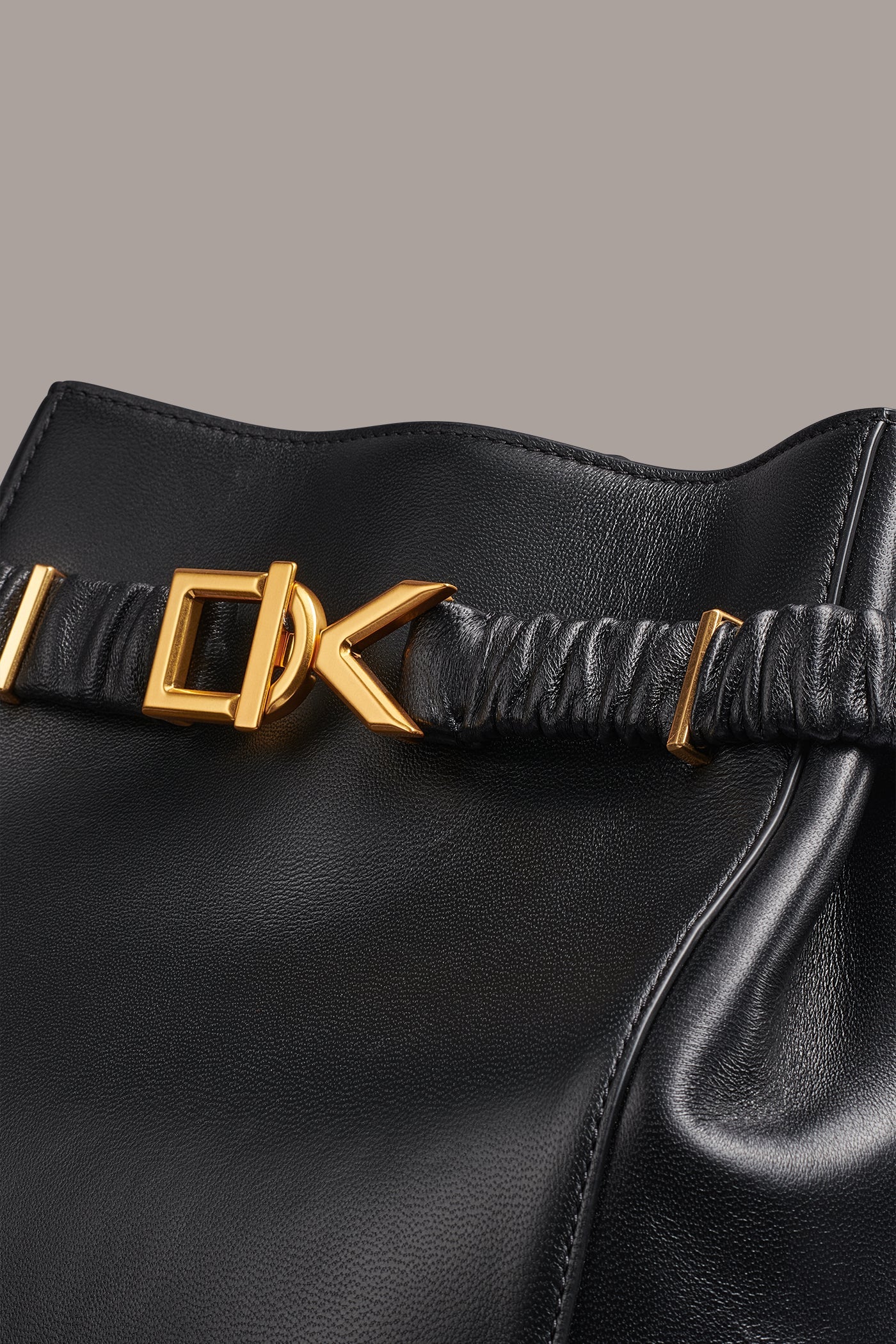 Black / Gold GINGHAM BUCKET BAG Donna Karan