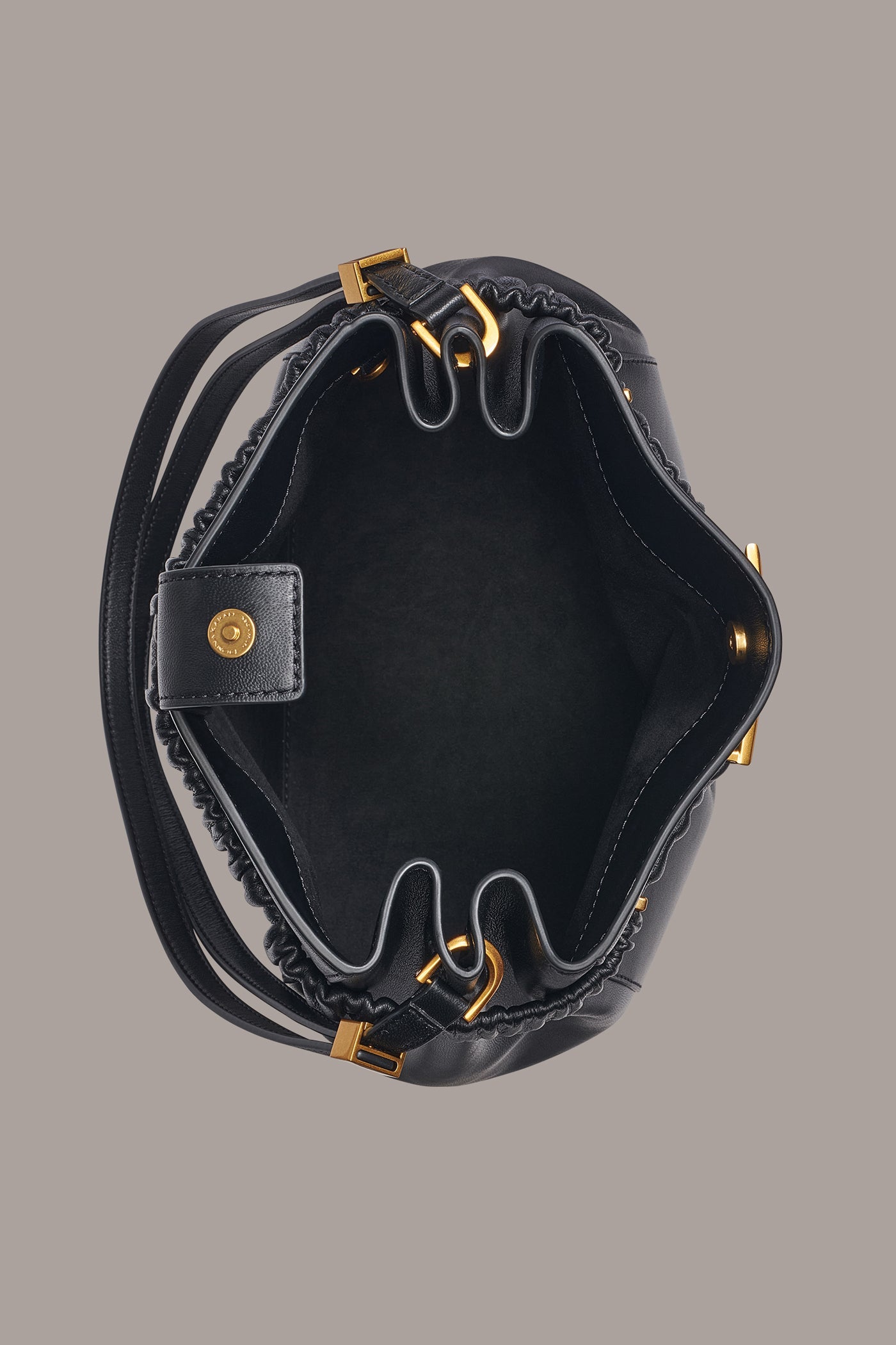 Black / Gold GINGHAM BUCKET BAG Donna Karan