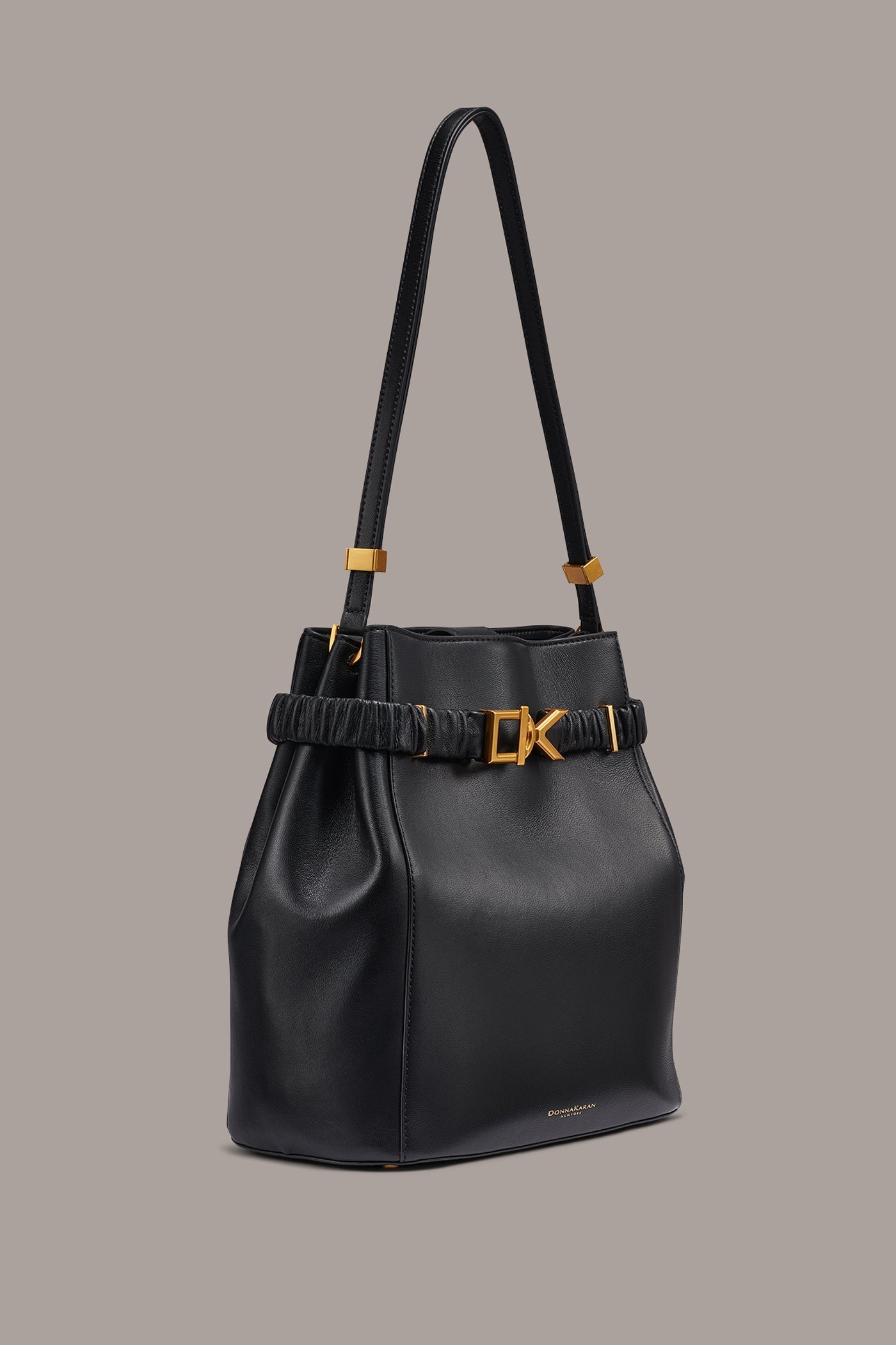 Black / Gold GINGHAM BUCKET BAG Donna Karan