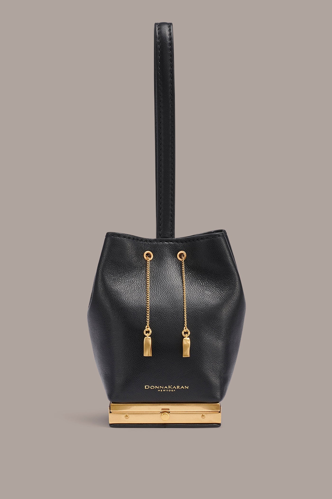 Black / Gold SISAL LEATHER CLUTCH Donna Karan