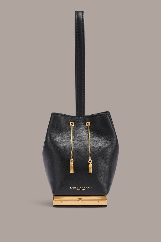 Black / Gold SISAL LEATHER CLUTCH Donna Karan
