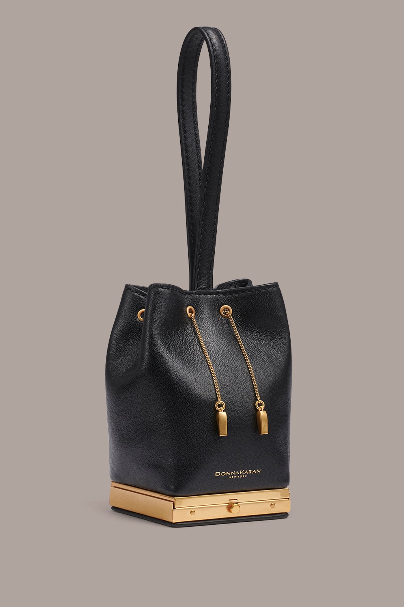 Black / Gold SISAL LEATHER CLUTCH Donna Karan