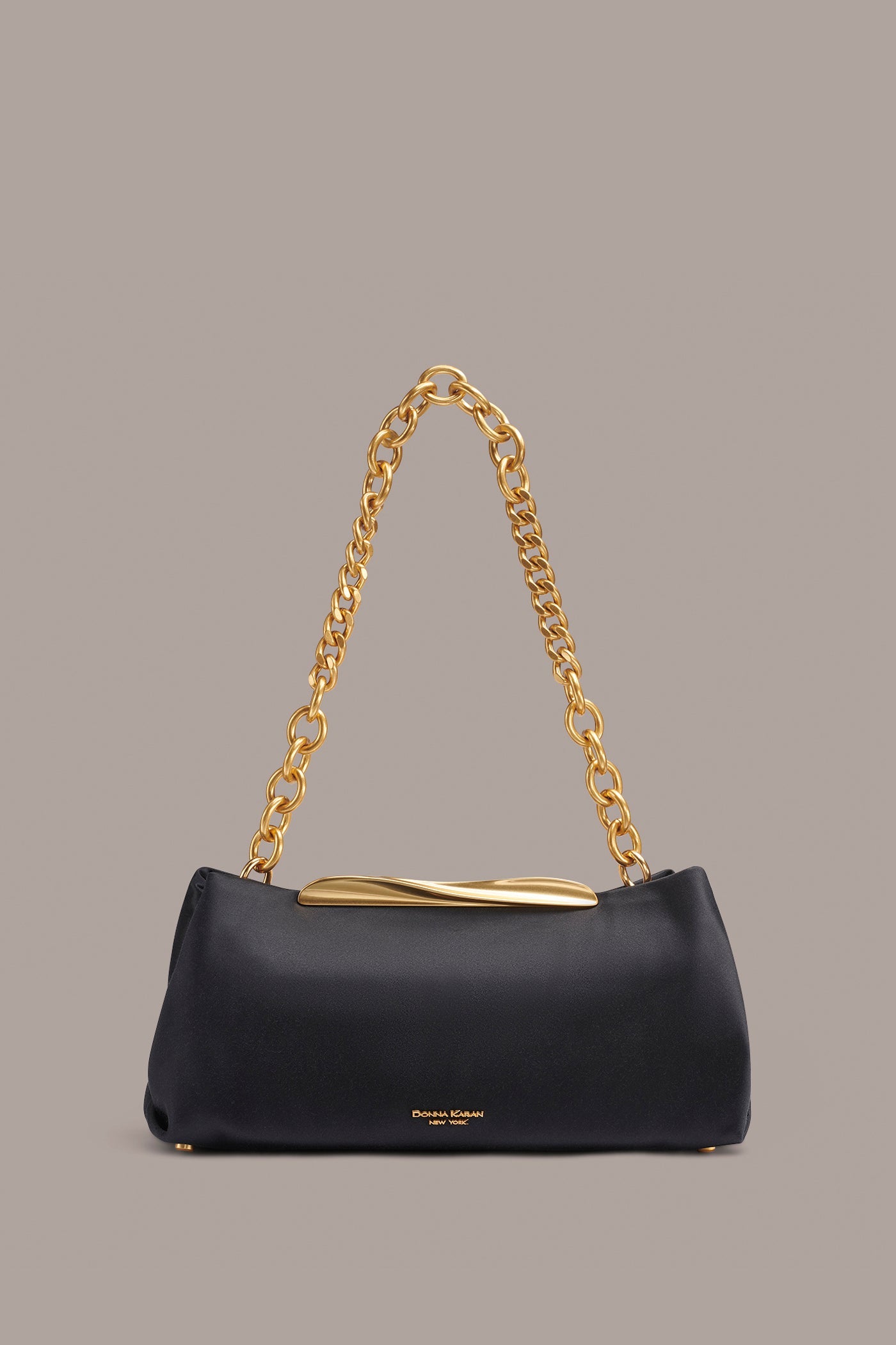 Black / Gold POPLIN SATIN CLUTCH Donna Karan
