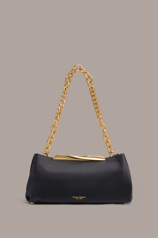 Black / Gold POPLIN SATIN CLUTCH Donna Karan