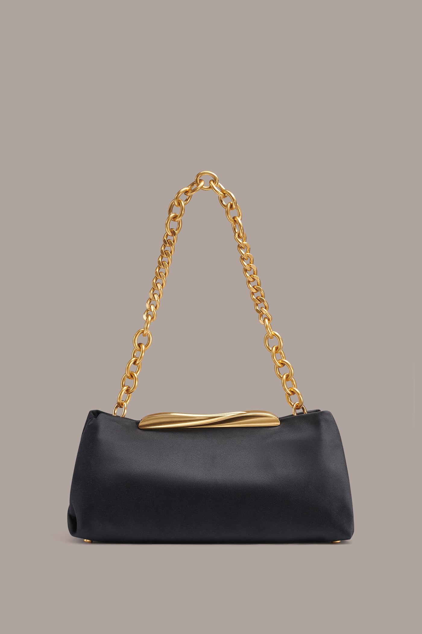 Black / Gold POPLIN SATIN CLUTCH Donna Karan