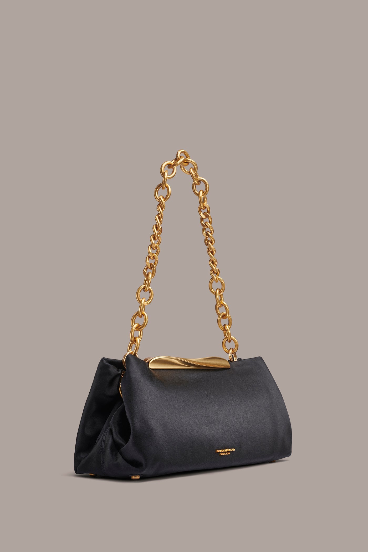 Black / Gold POPLIN SATIN CLUTCH Donna Karan