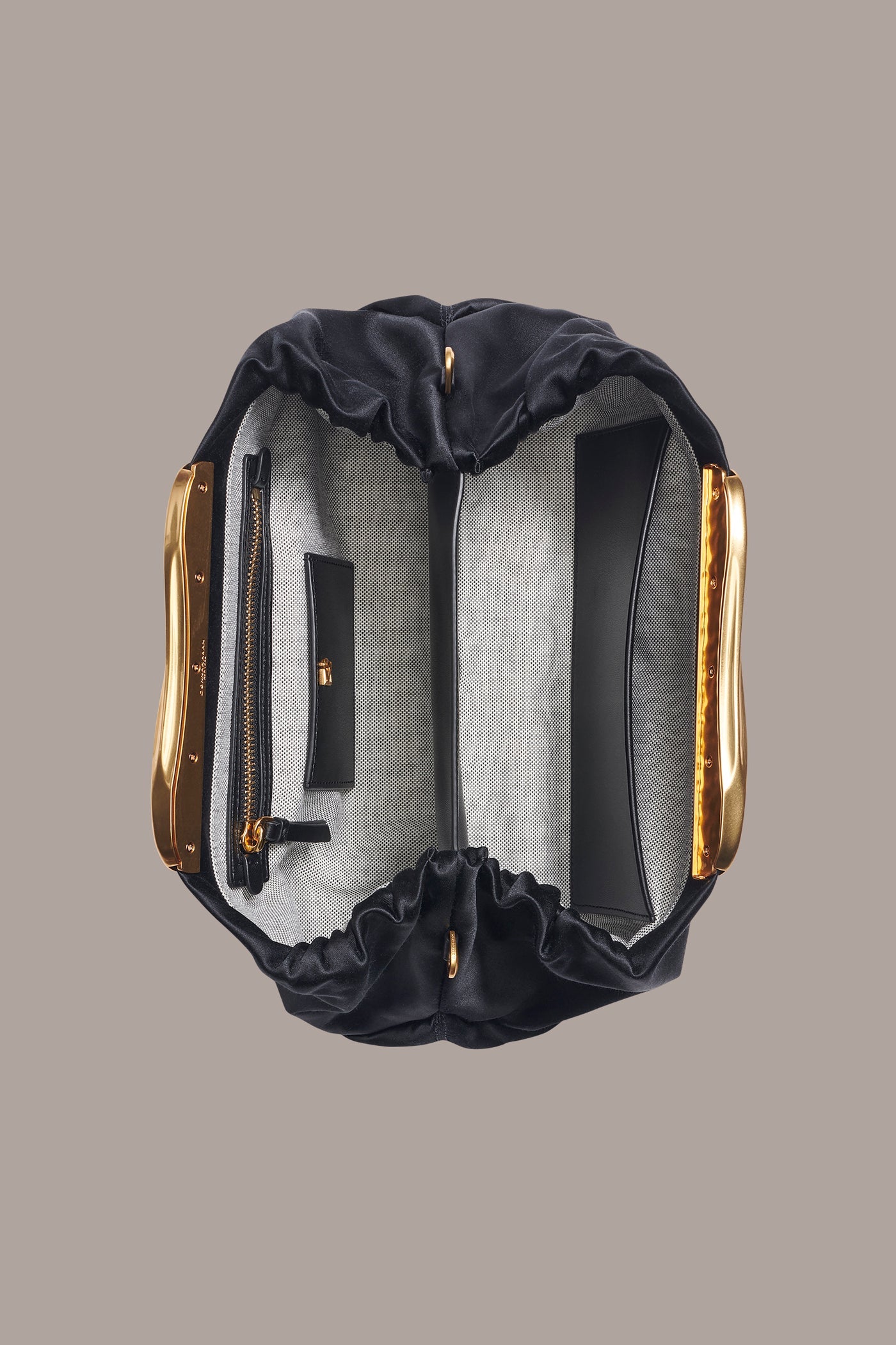 Black / Gold POPLIN SATIN CLUTCH Donna Karan