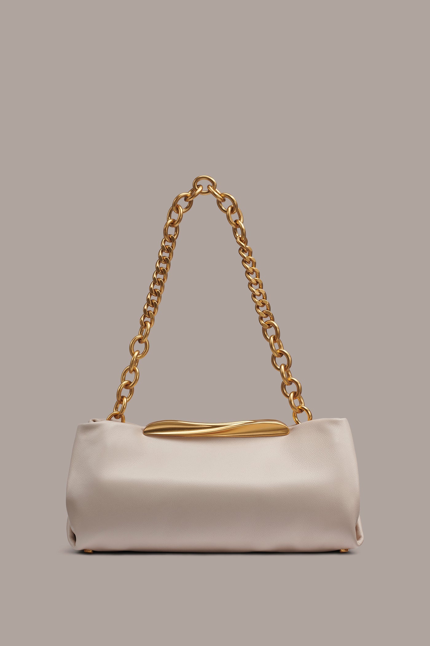 Sand POPLIN LEATHER CLUTCH Donna Karan
