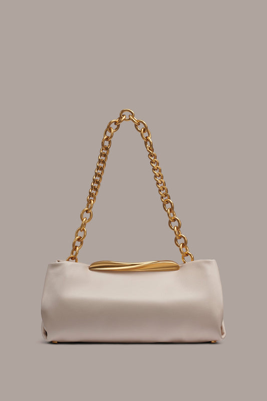 Sand POPLIN LEATHER CLUTCH Donna Karan