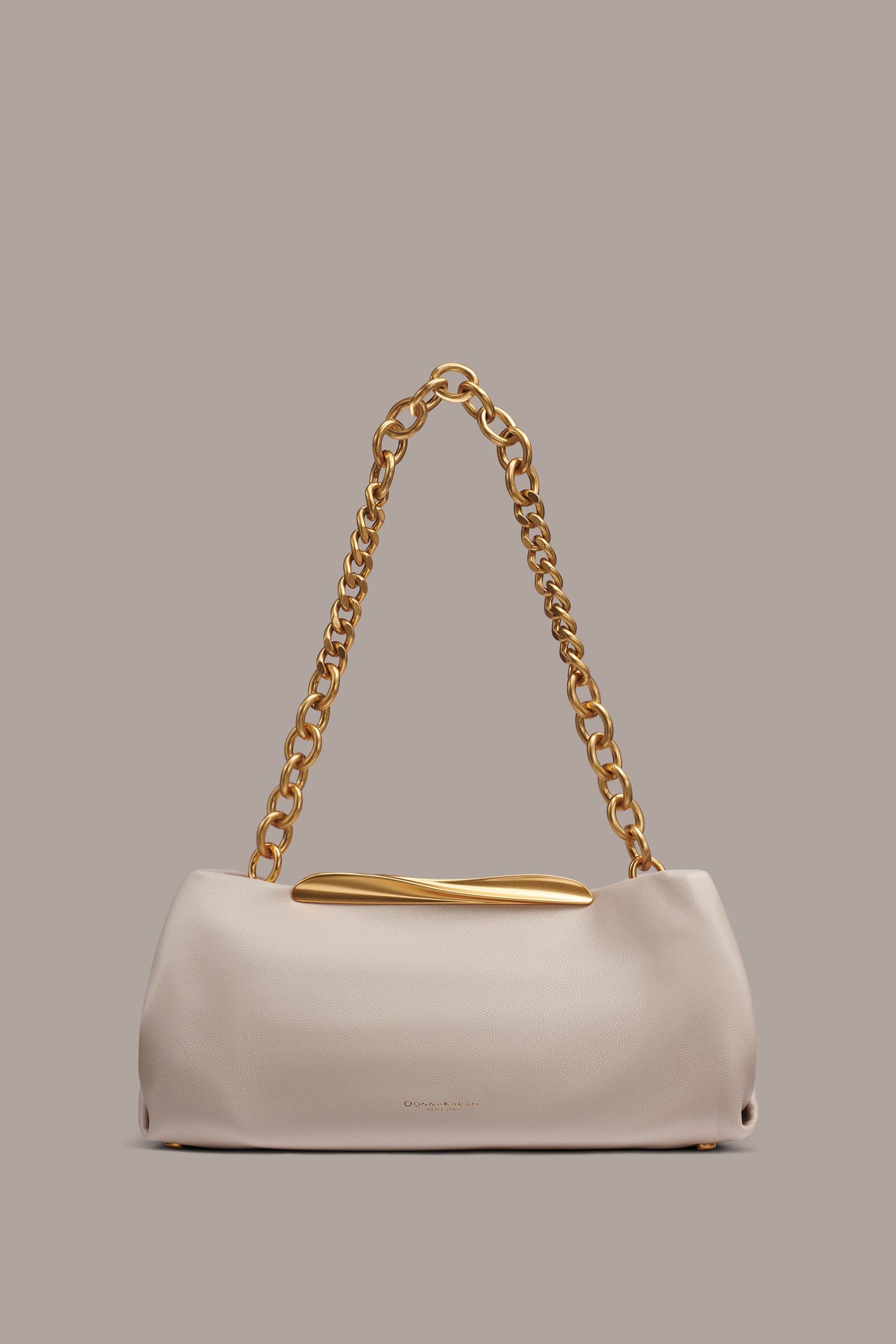 Sand POPLIN LEATHER CLUTCH Donna Karan