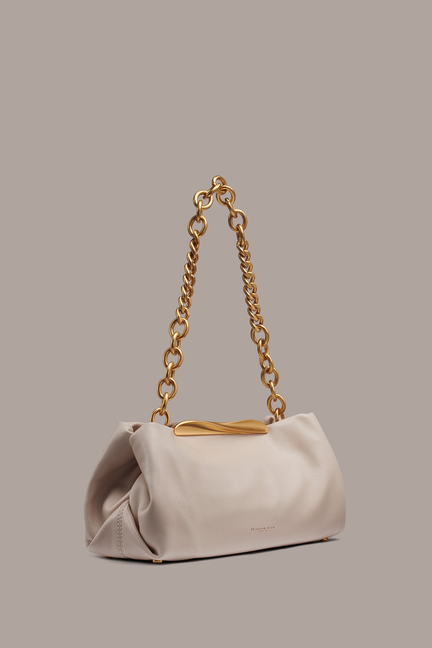 Sand POPLIN LEATHER CLUTCH Donna Karan