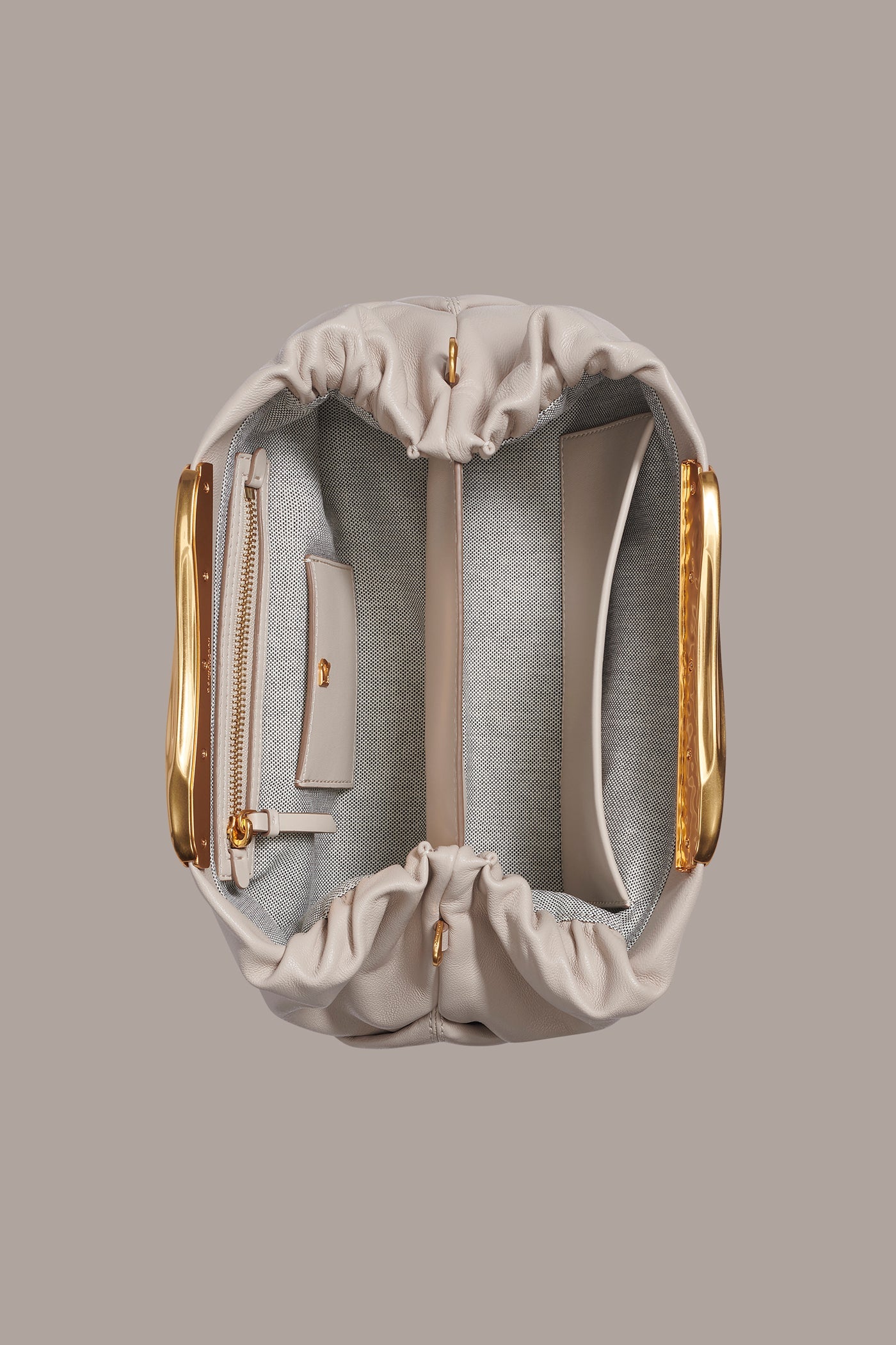 Sand POPLIN LEATHER CLUTCH Donna Karan