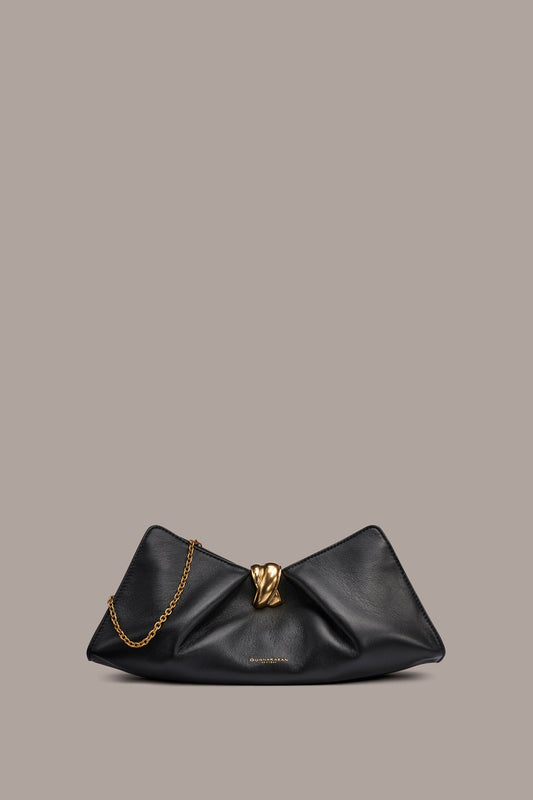Black / Gold CASHMERE LEATHER CLUTCH Donna Karan