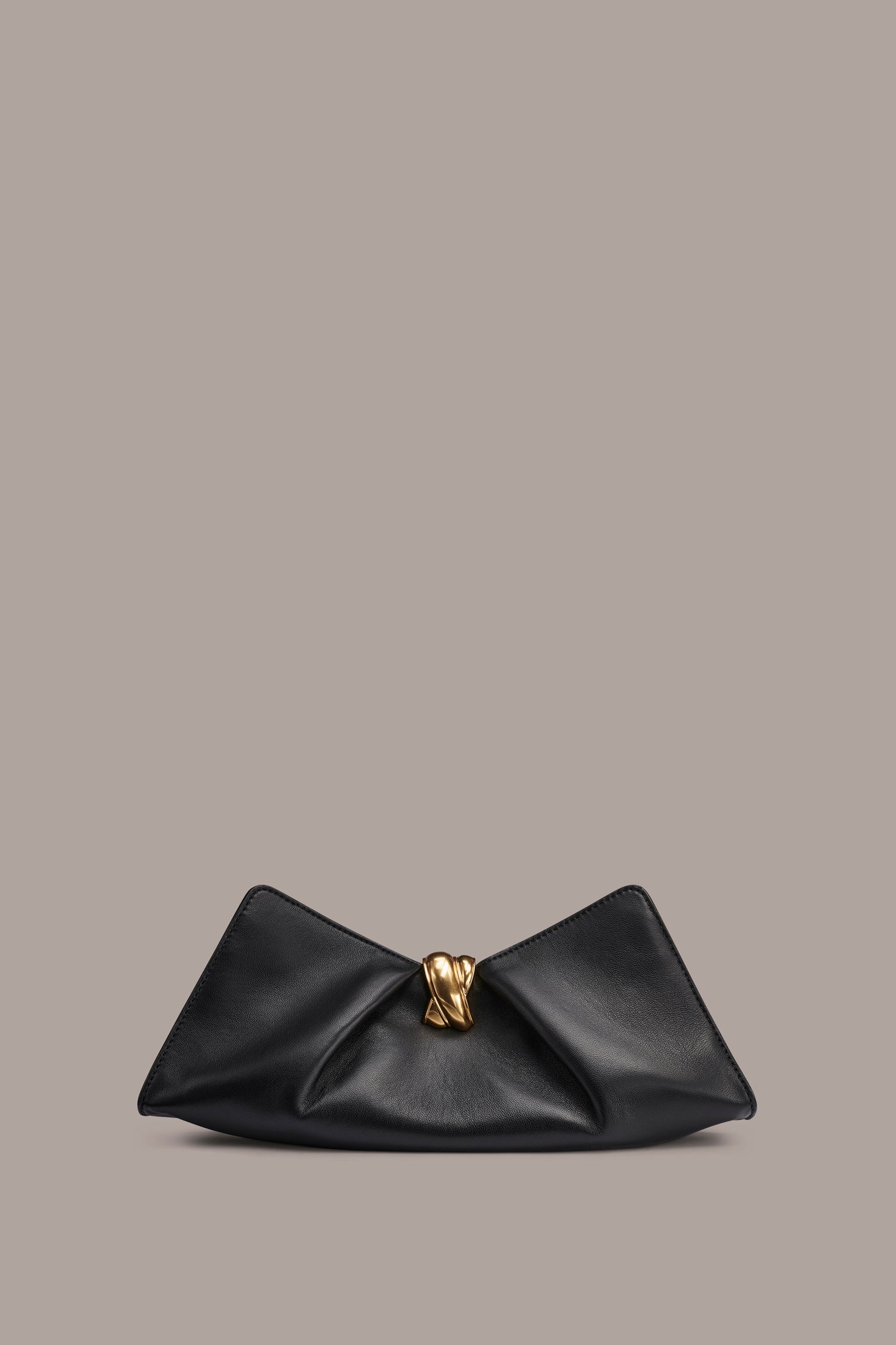Black / Gold CASHMERE LEATHER CLUTCH Donna Karan