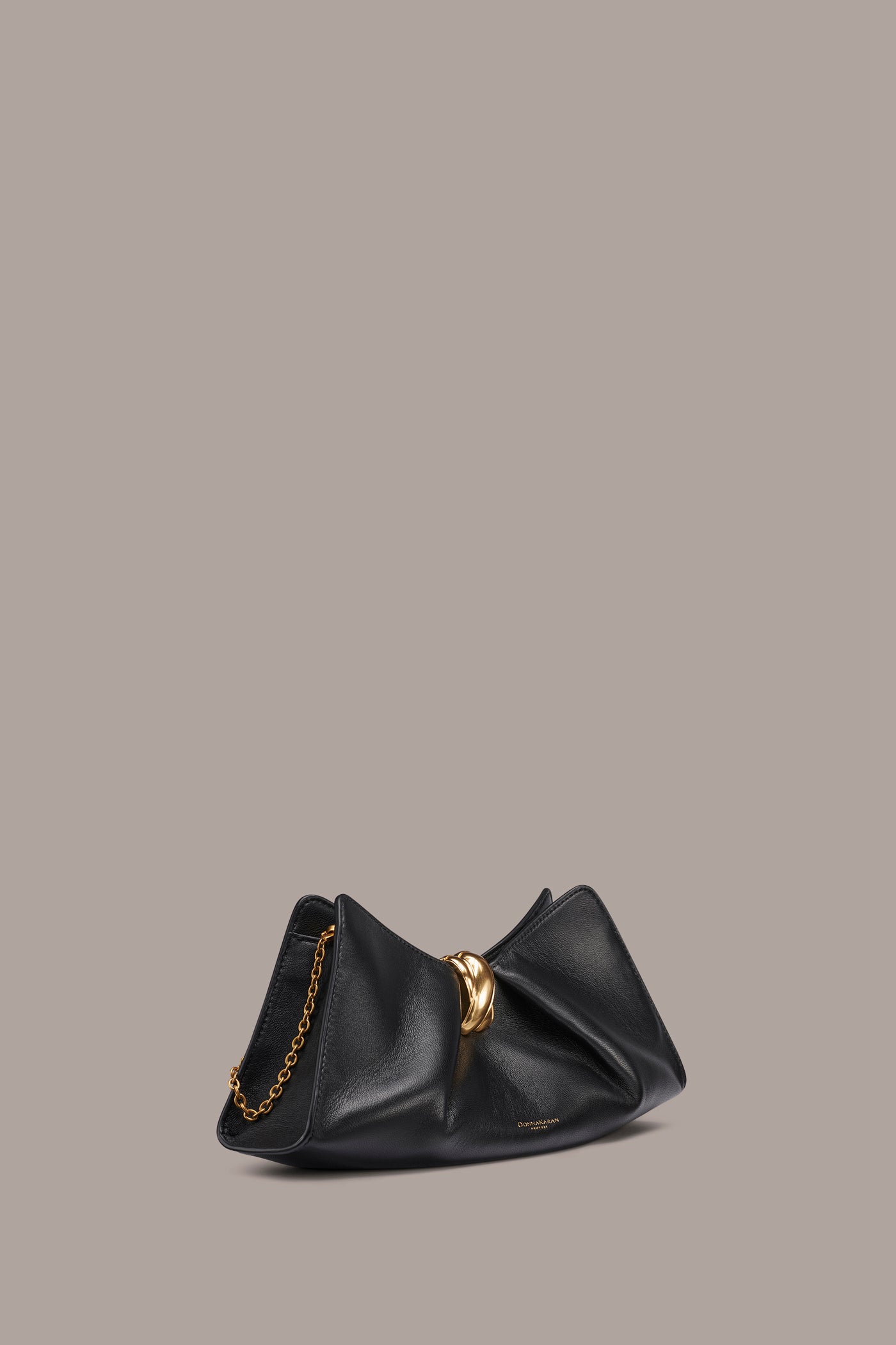 Black / Gold CASHMERE LEATHER CLUTCH Donna Karan