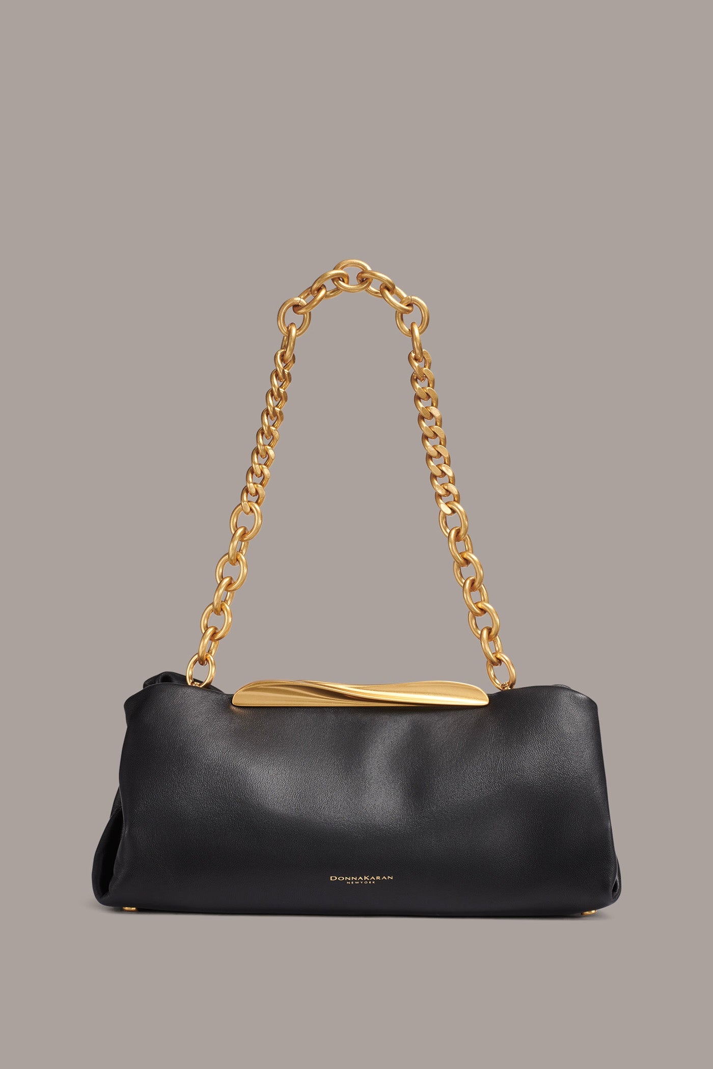 Black POPLIN LEATHER CLUTCH Donna Karan
