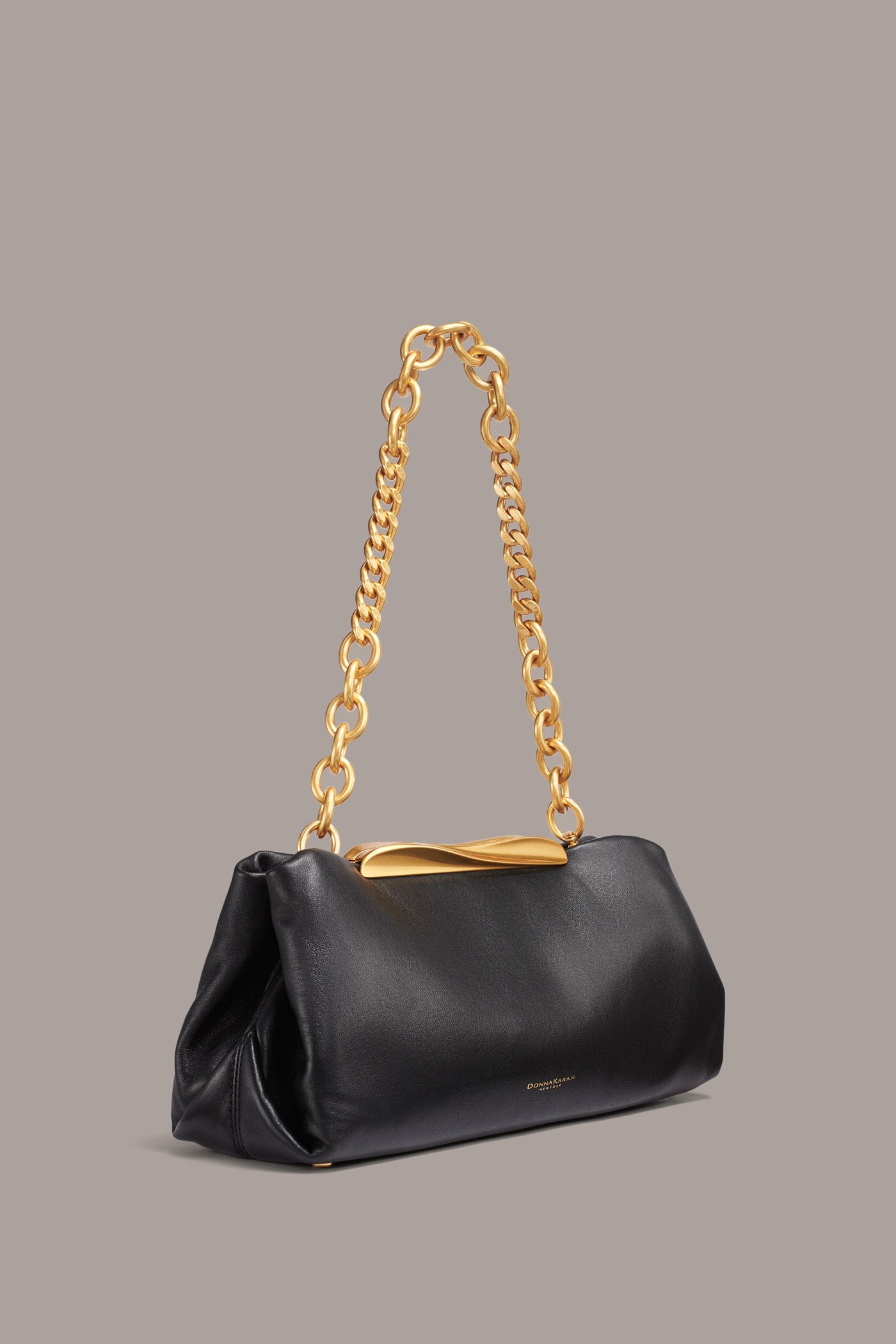 Black POPLIN LEATHER CLUTCH Donna Karan