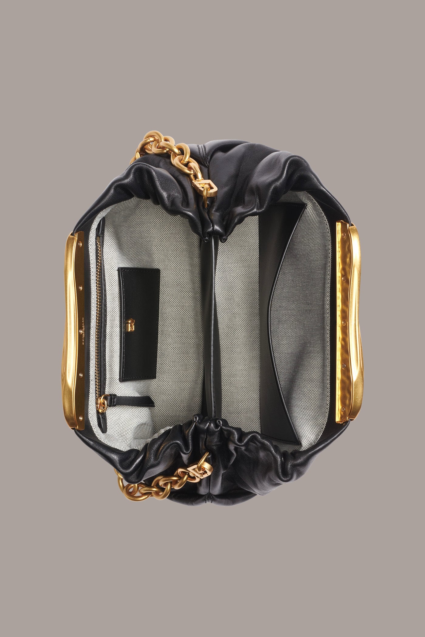 Black POPLIN LEATHER CLUTCH Donna Karan