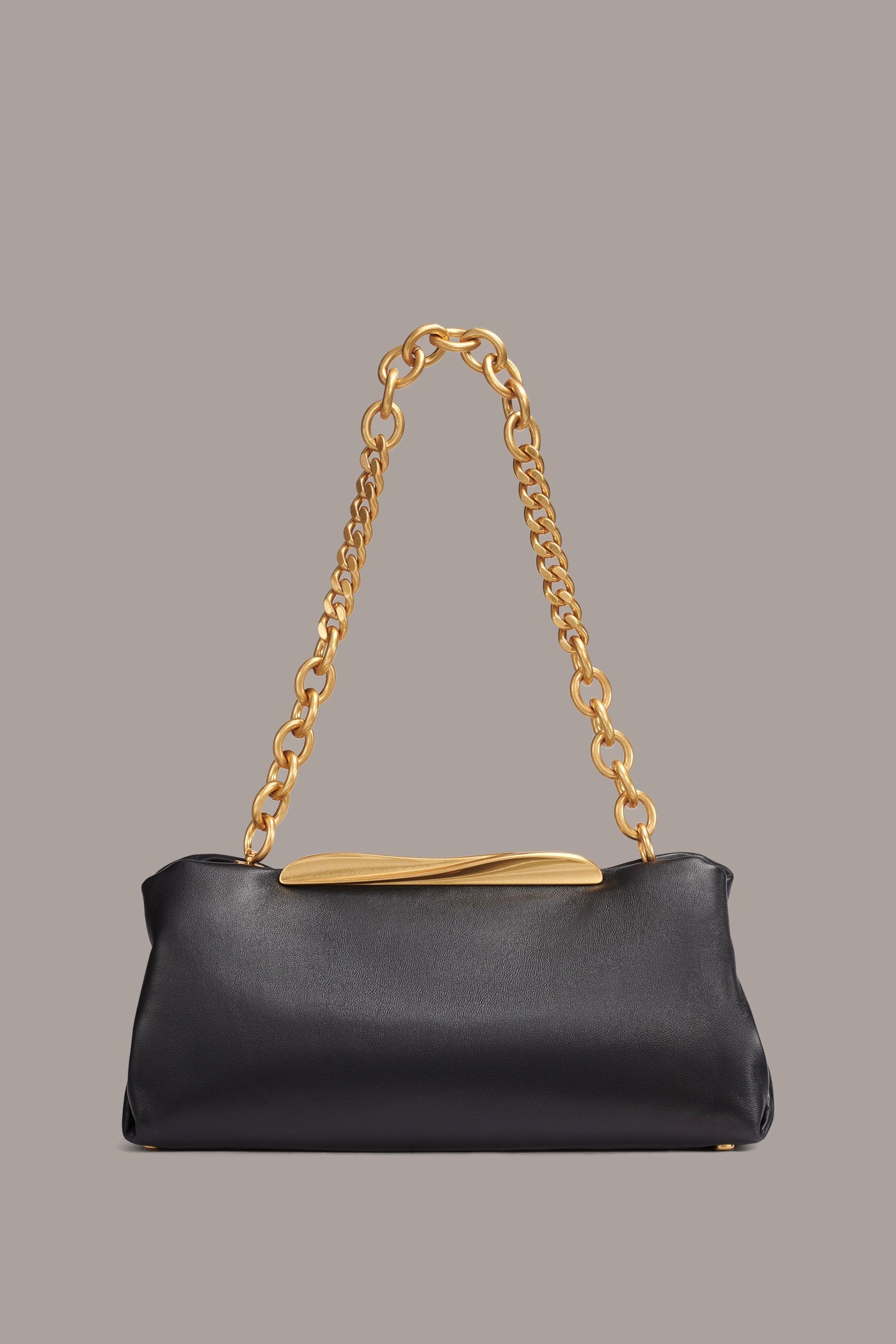 Black POPLIN LEATHER CLUTCH Donna Karan