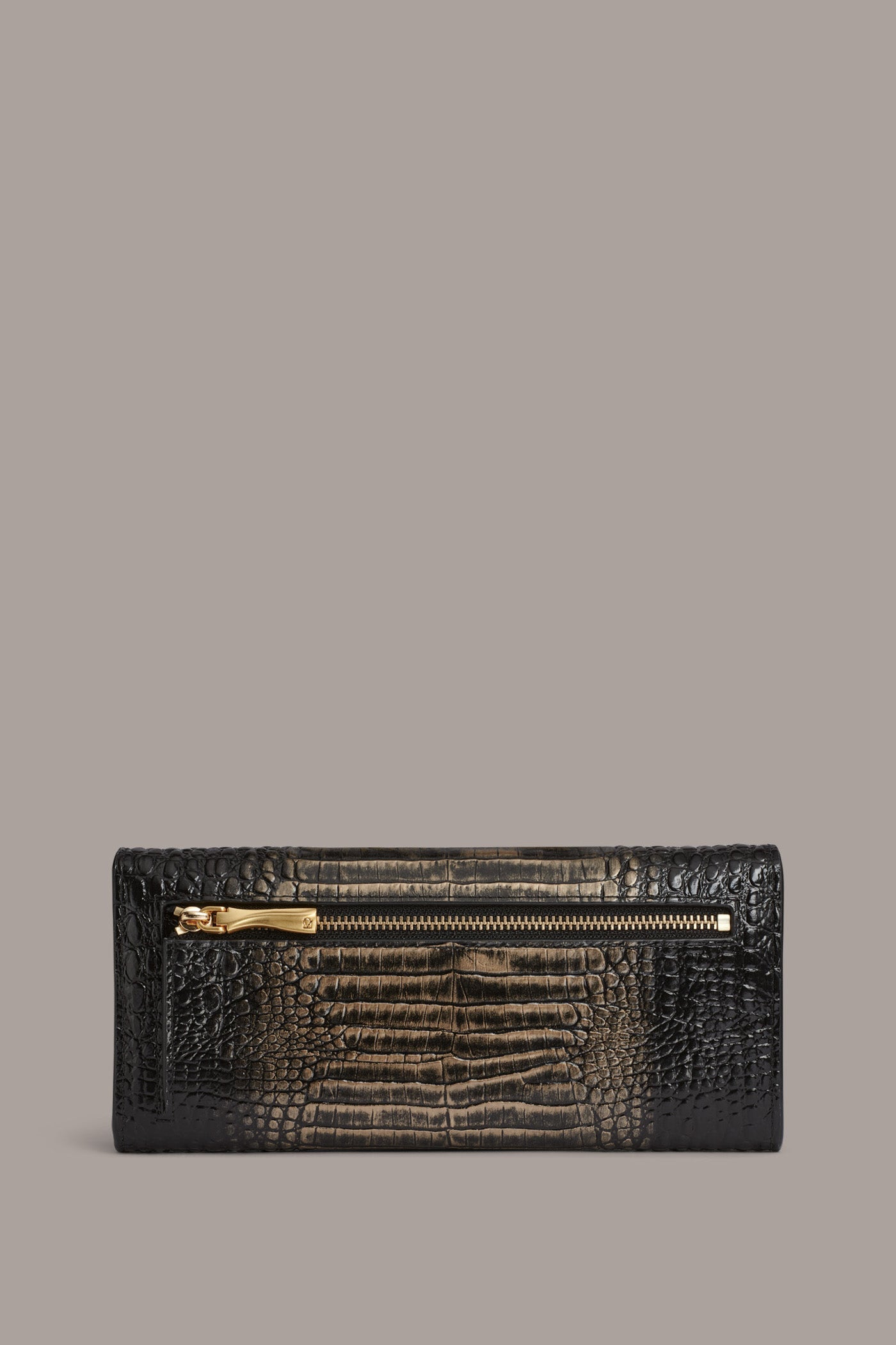 BLACK/GOLD AMAGANSETT METALLIC CROC-EFFECT FLAP WALLET Donna Karan