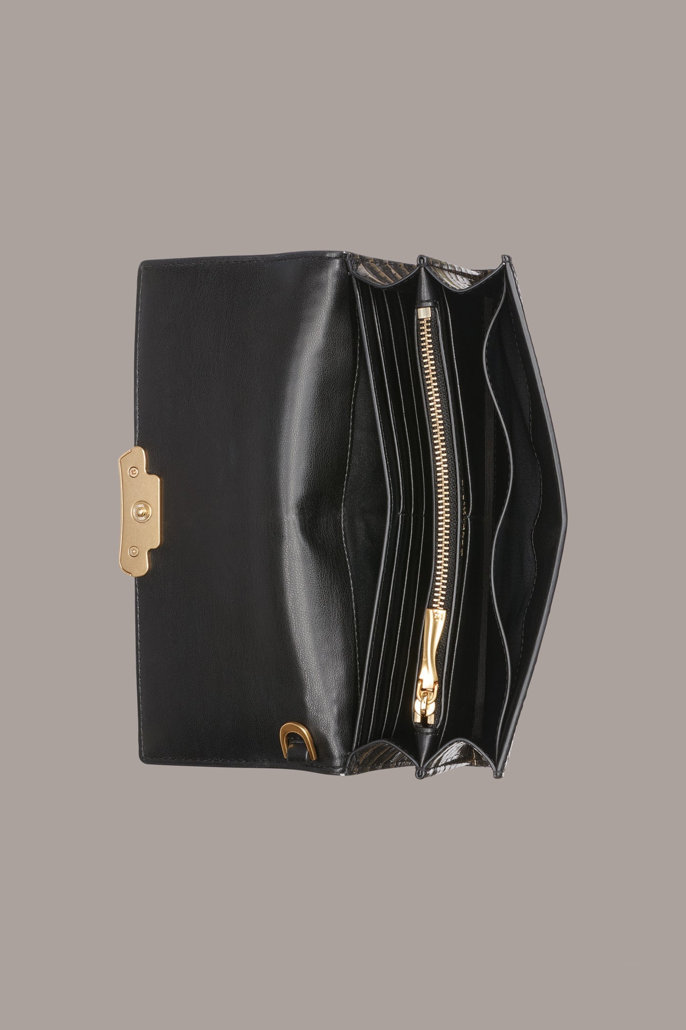 BLACK/GOLD AMAGANSETT METALLIC CROC-EFFECT FLAP WALLET Donna Karan