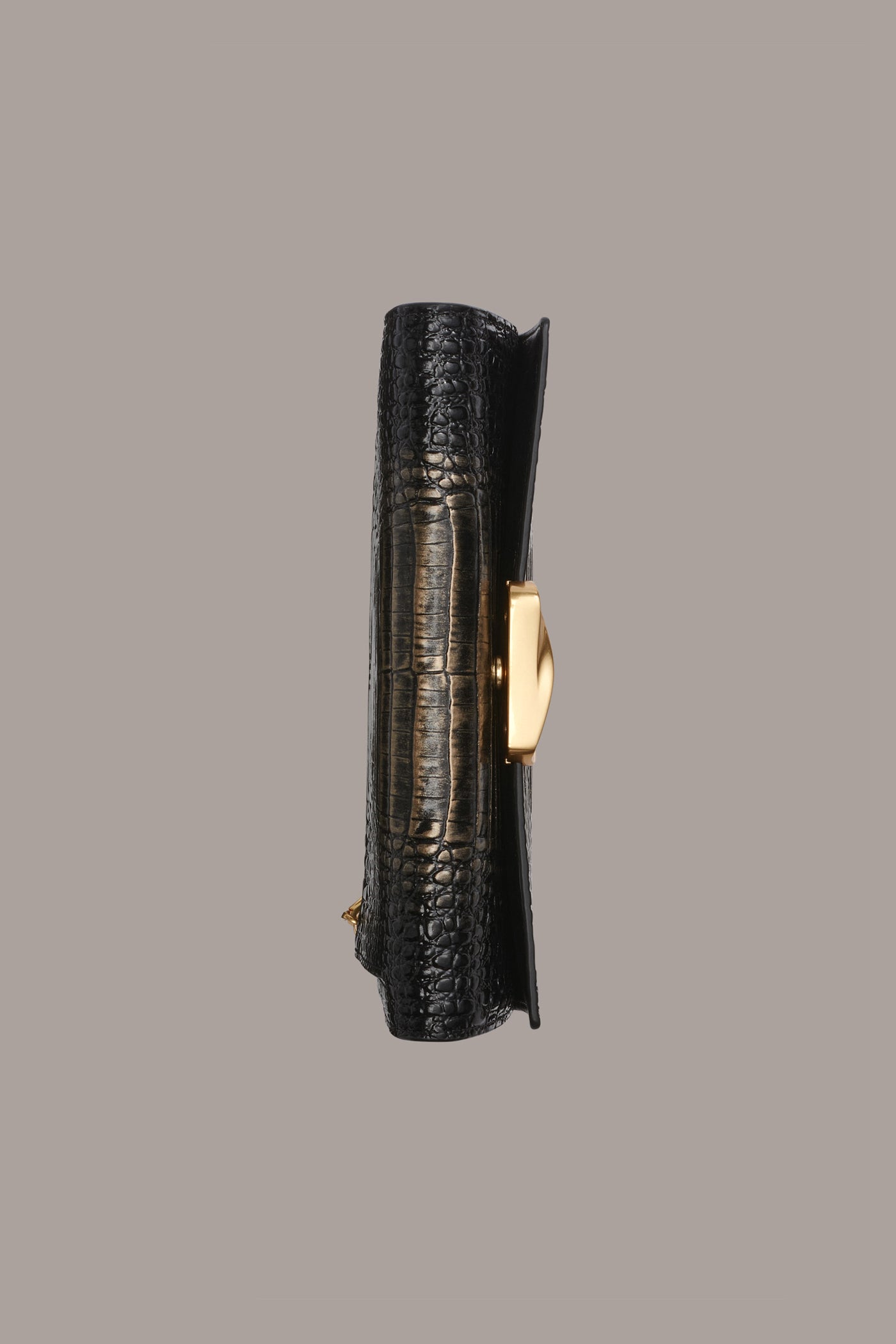 BLACK/GOLD AMAGANSETT METALLIC CROC-EFFECT FLAP WALLET Donna Karan