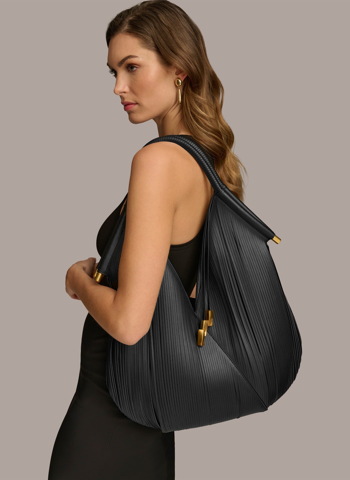 Black BALDWIN LARGE LASER-CUT SHOULDER BAG Donna Karan