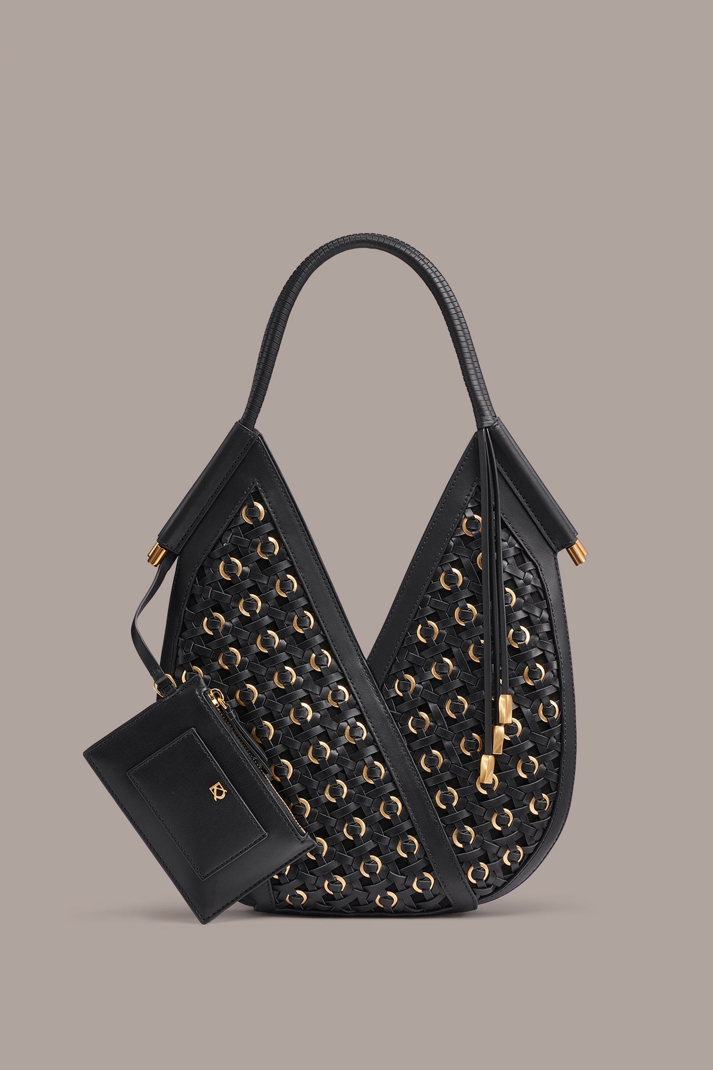 Black BALDWIN MINI WOVEN GROMMET SHOULDER BAG Donna Karan