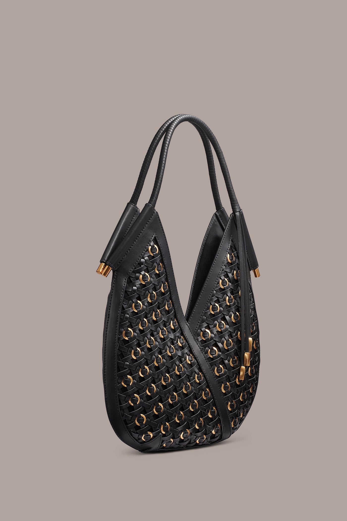 Black BALDWIN MINI WOVEN GROMMET SHOULDER BAG Donna Karan