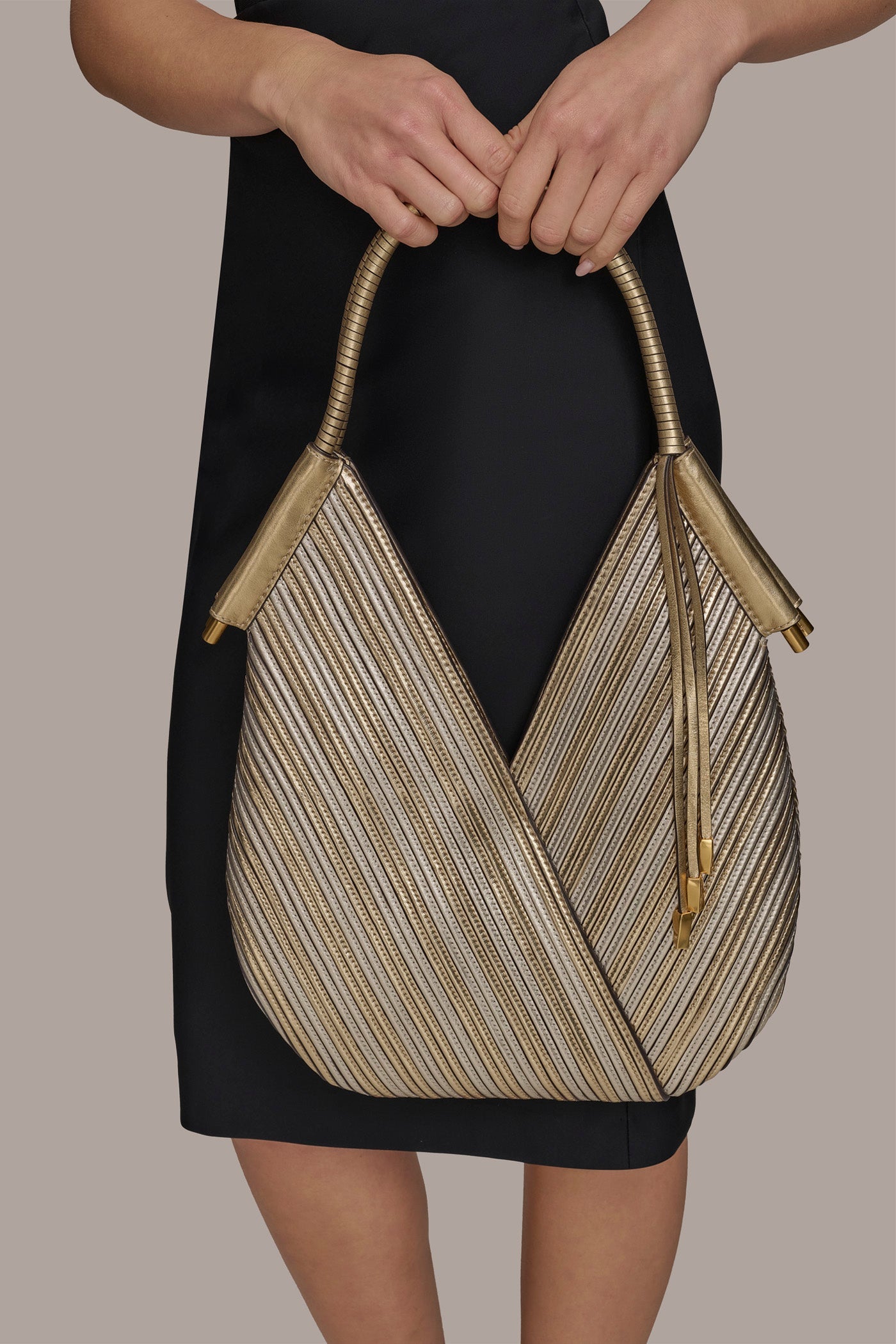 Gold BALDWIN MINI METALLIC SHOULDER BAG Donna Karan