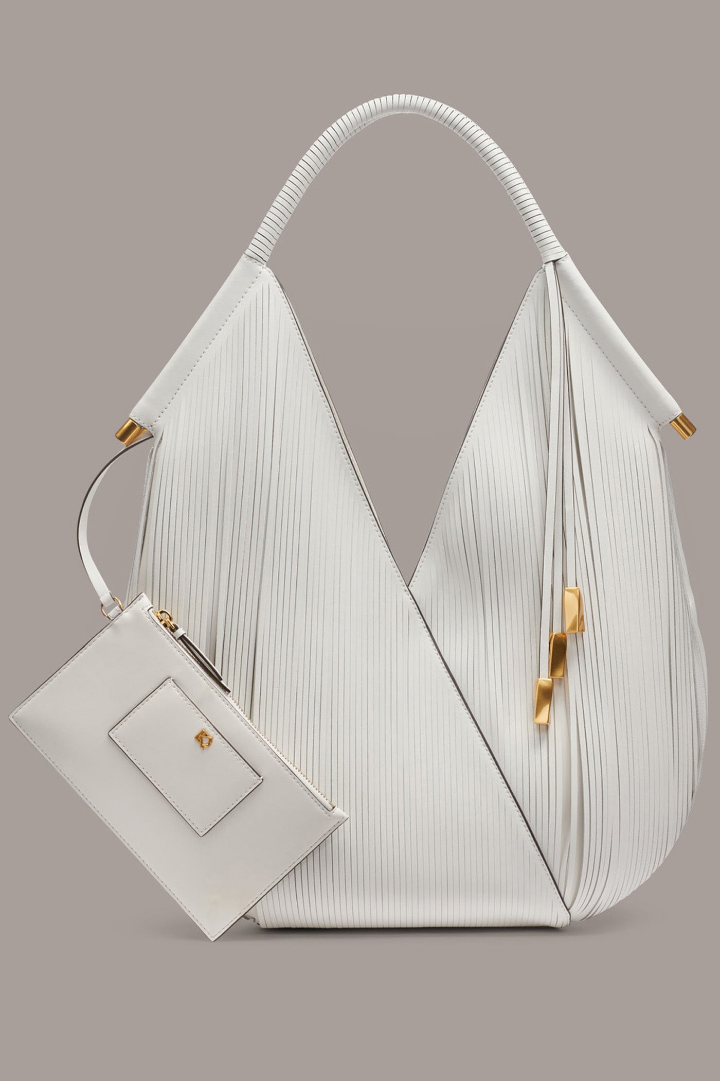 BRILLIANT WHITE BALDWIN LARGE LASER-CUT SHOULDER BAG Donna Karan