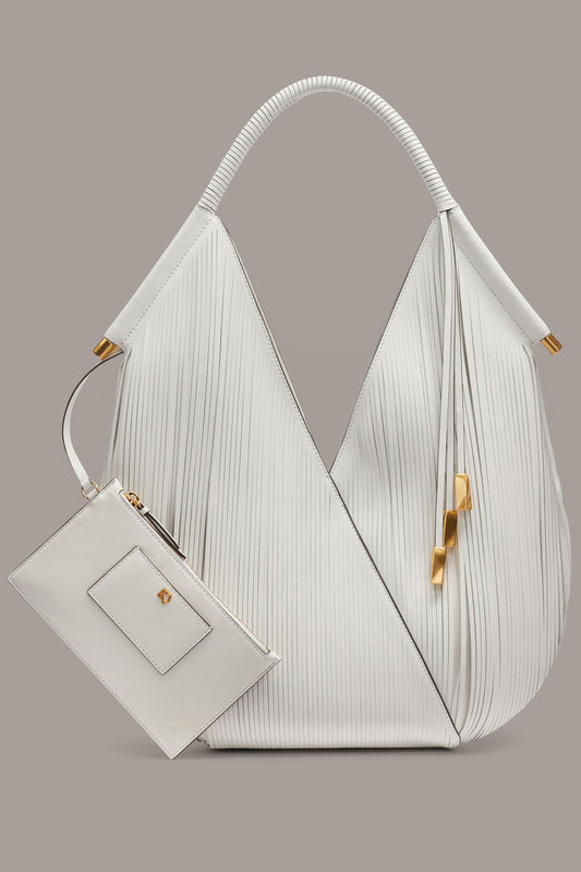 BRILLIANT WHITE BALDWIN LARGE LASER-CUT SHOULDER BAG Donna Karan