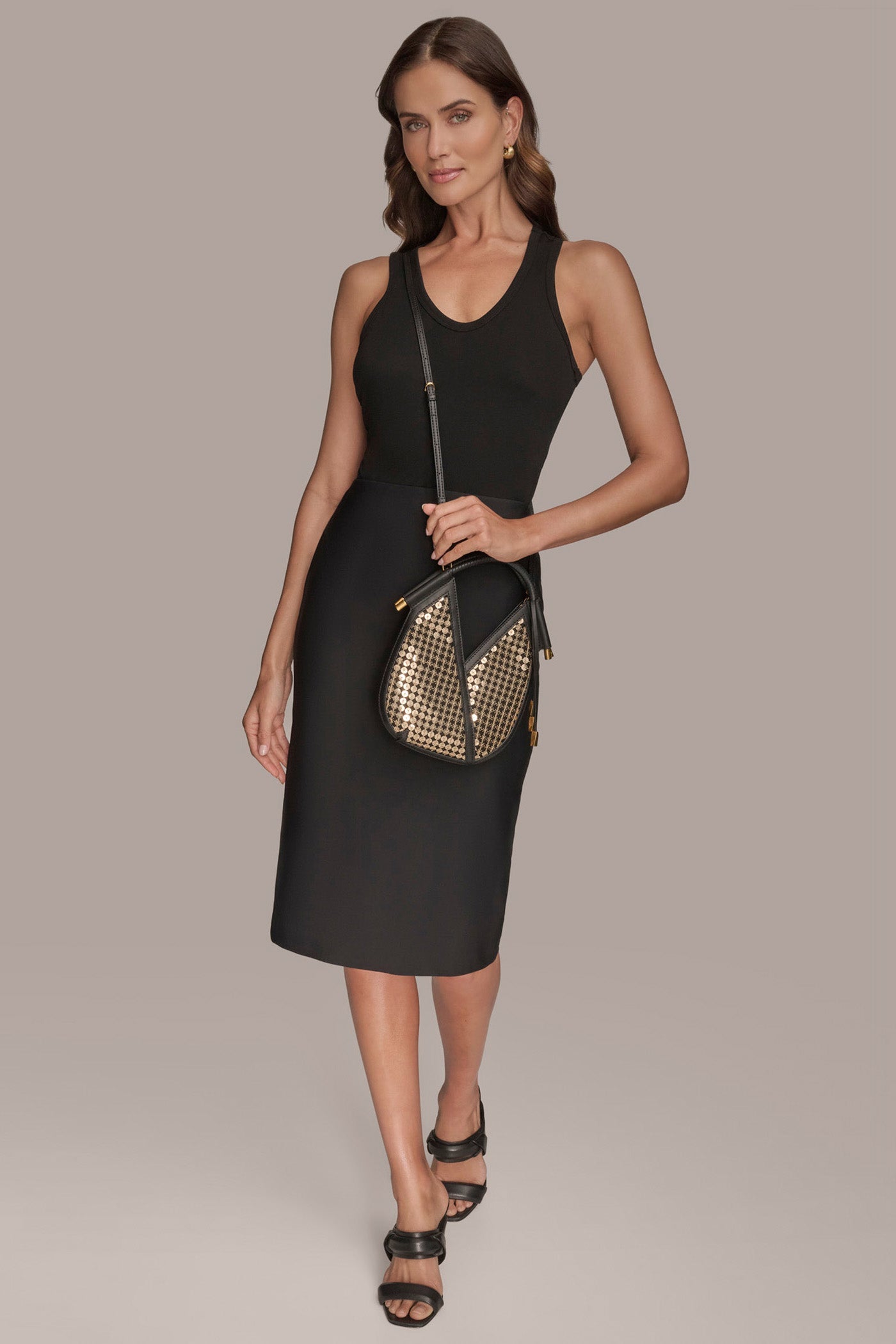 Black BALDWIN MICRO SEQUINED CROSSBODY BAG Donna Karan