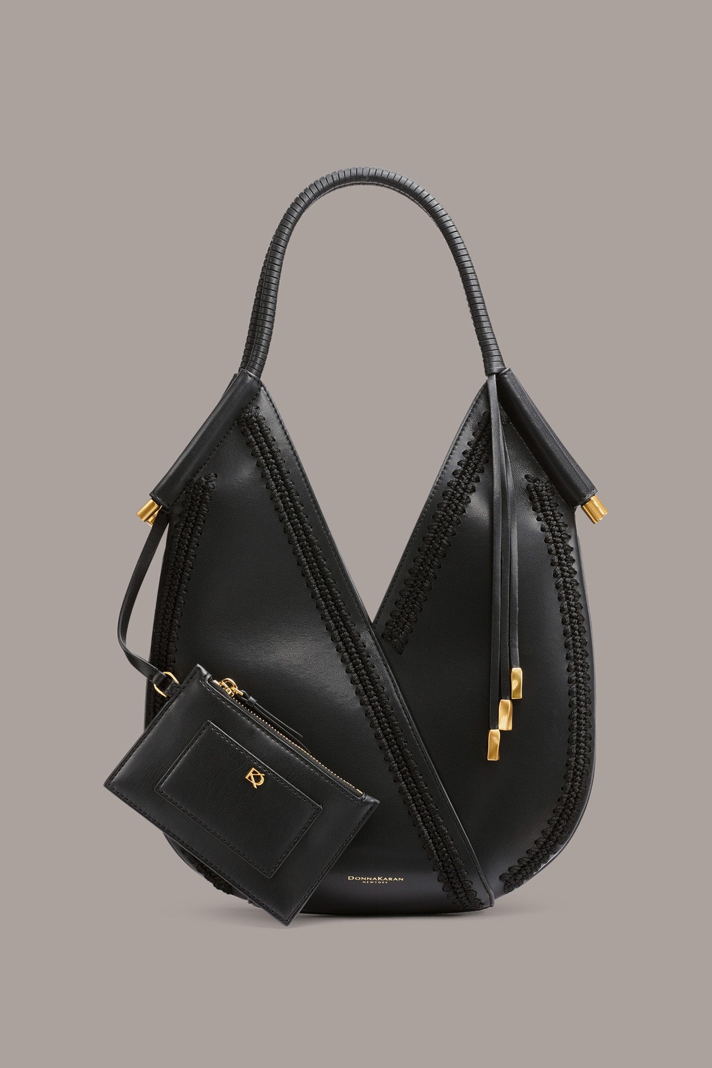Black BALDWIN MINI CROCHET-TRIMMED SHOULDER BAG Donna Karan