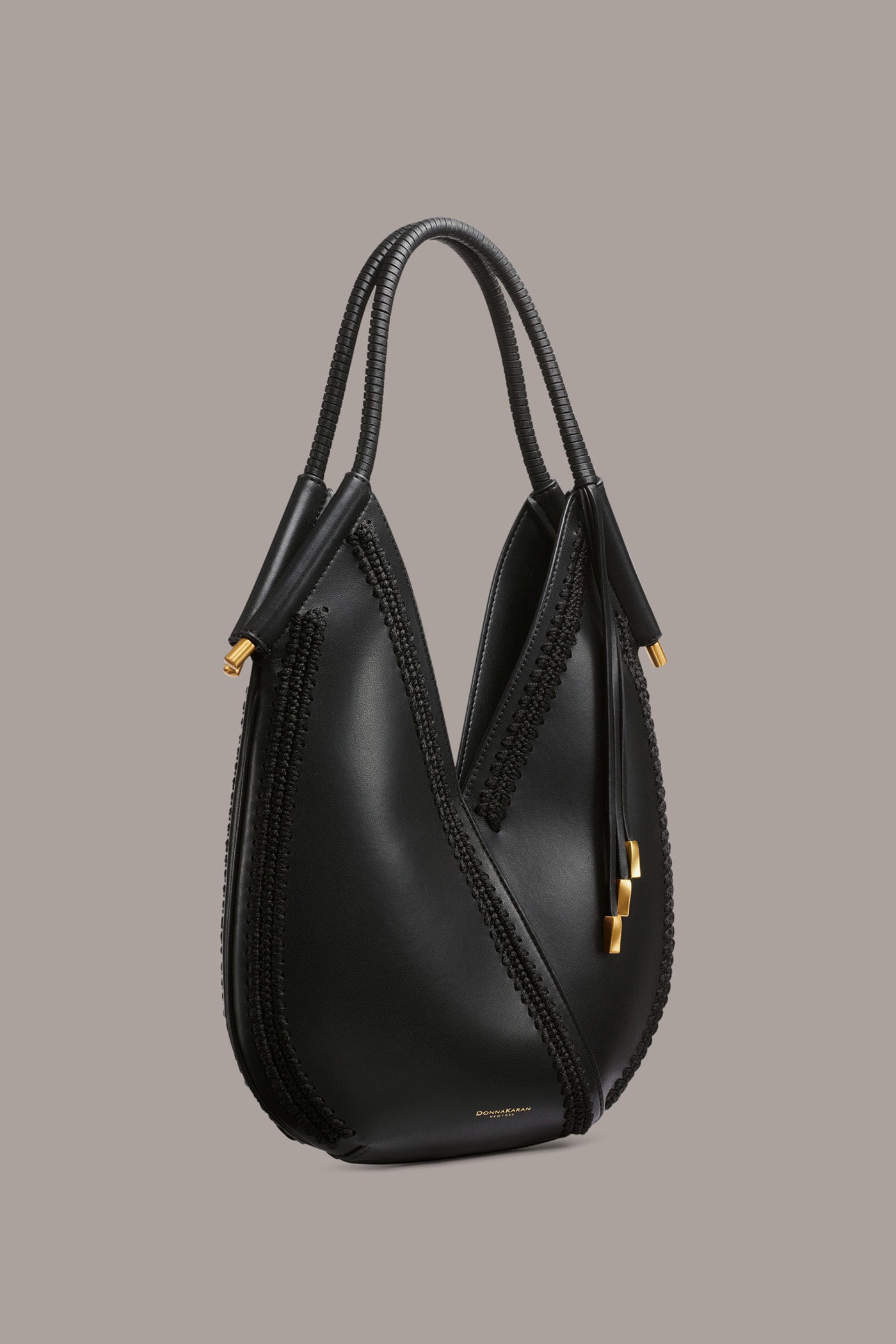 Black BALDWIN MINI CROCHET-TRIMMED SHOULDER BAG Donna Karan