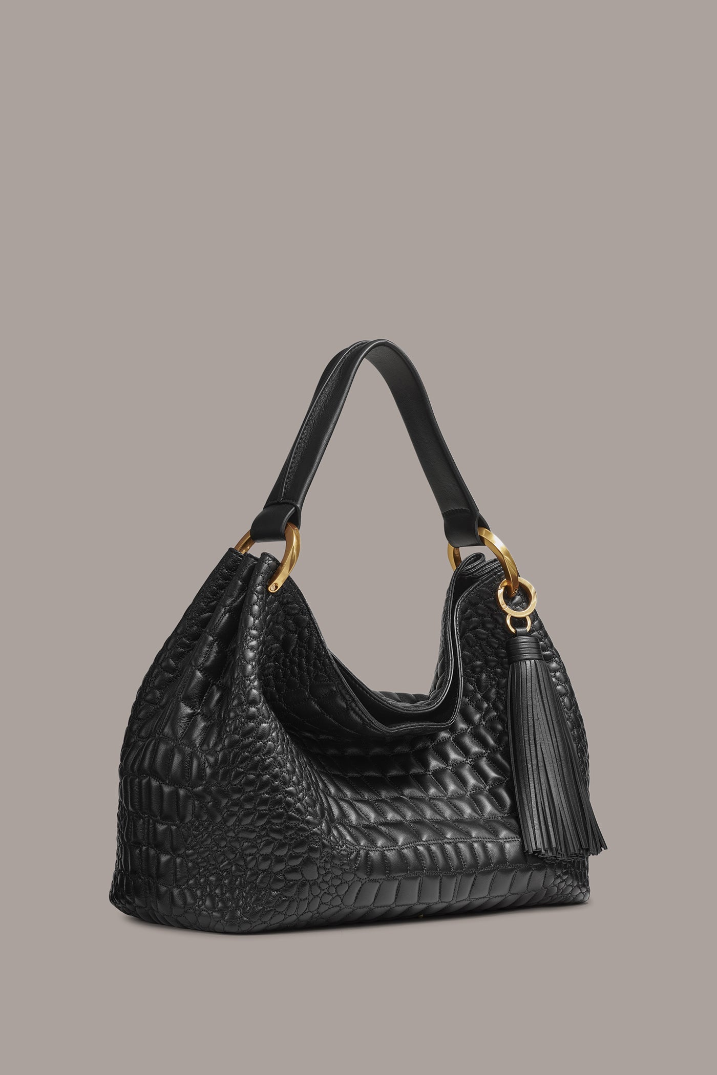 Black GLENWOOD CROC-EFFECT SHOULDER BAG Donna Karan