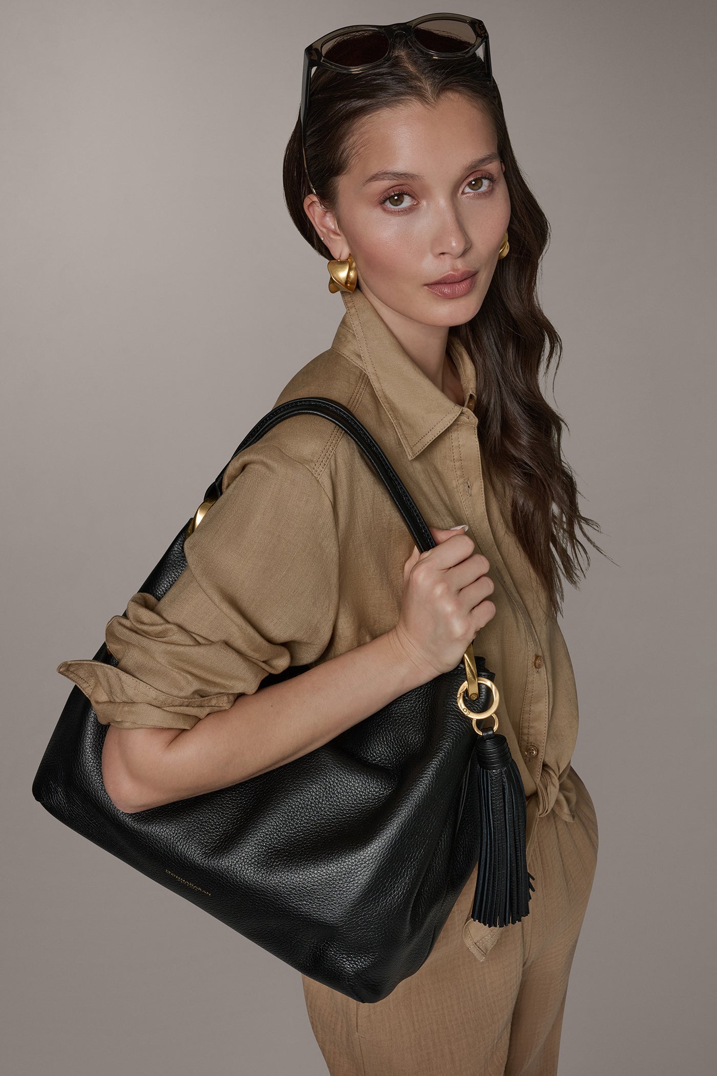 Black GLENWOOD SHOULDER BAG Donna Karan