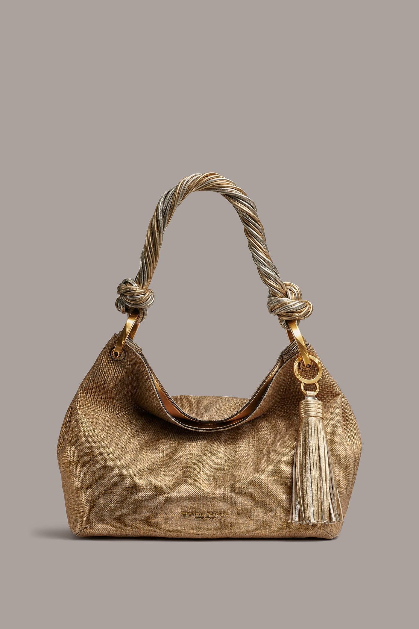 GOLD GLENWOOD SMALL METALLIC CANVAS SHOULDER BAG Donna Karan