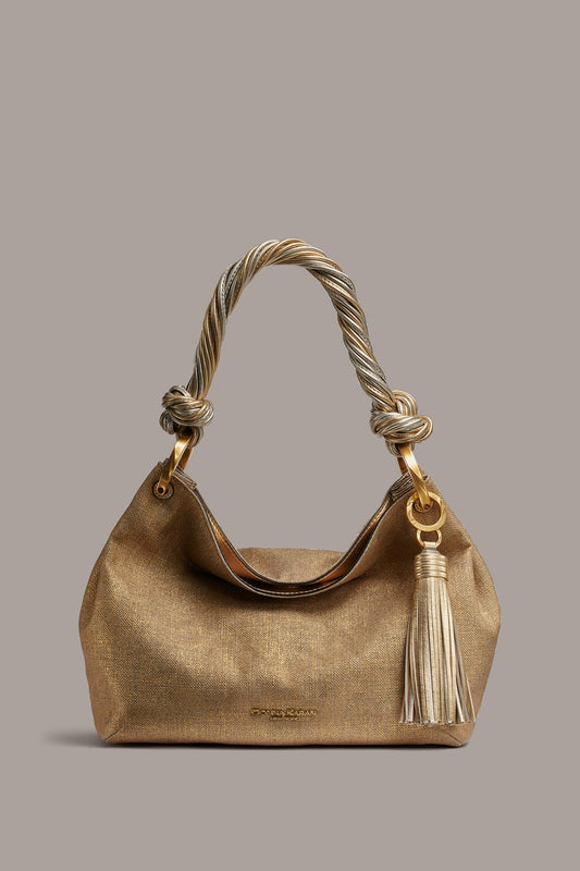 GOLD GLENWOOD SMALL METALLIC CANVAS SHOULDER BAG Donna Karan